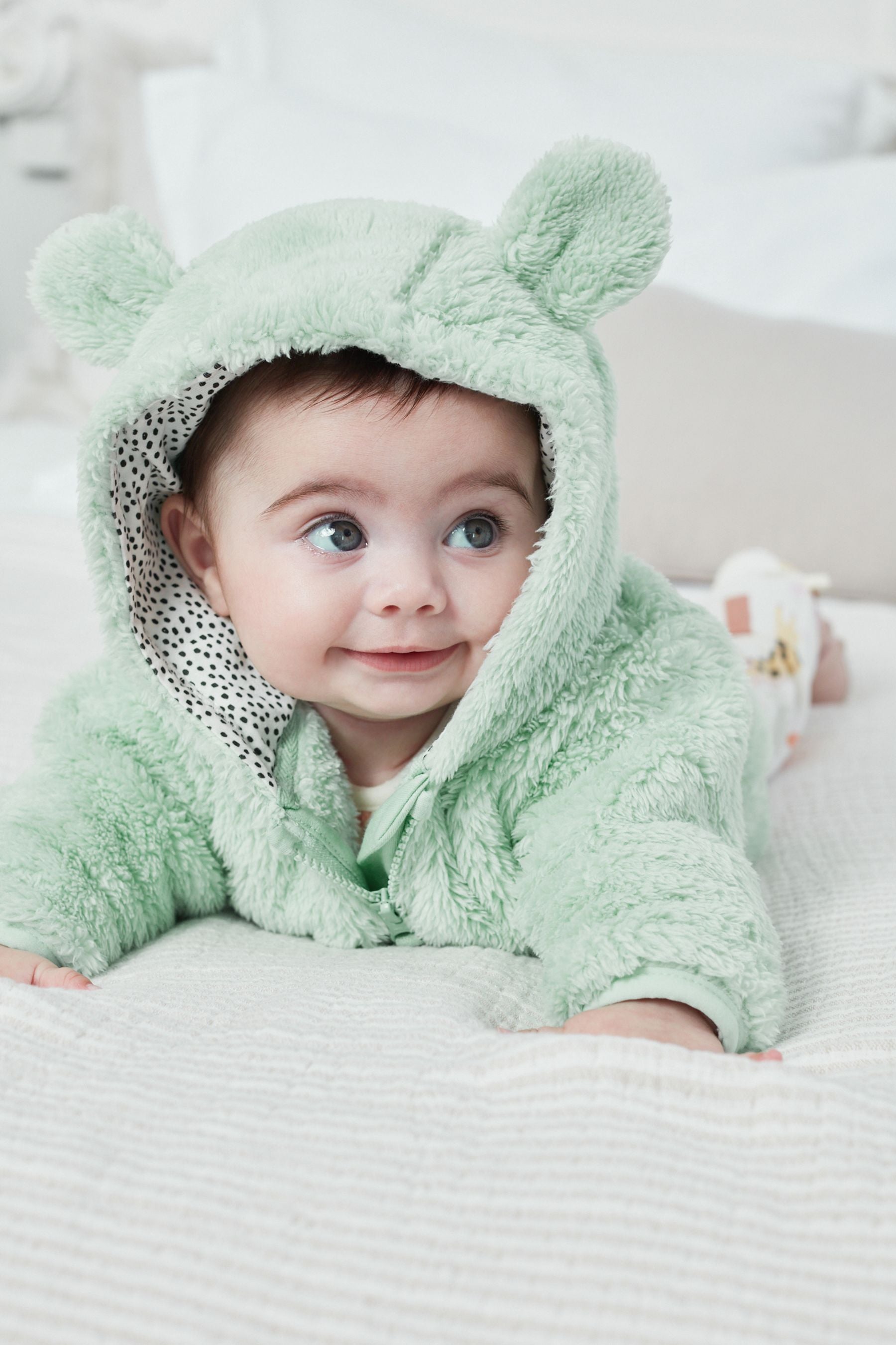 Mint Green Cosy Fleece Bear Baby Jacket