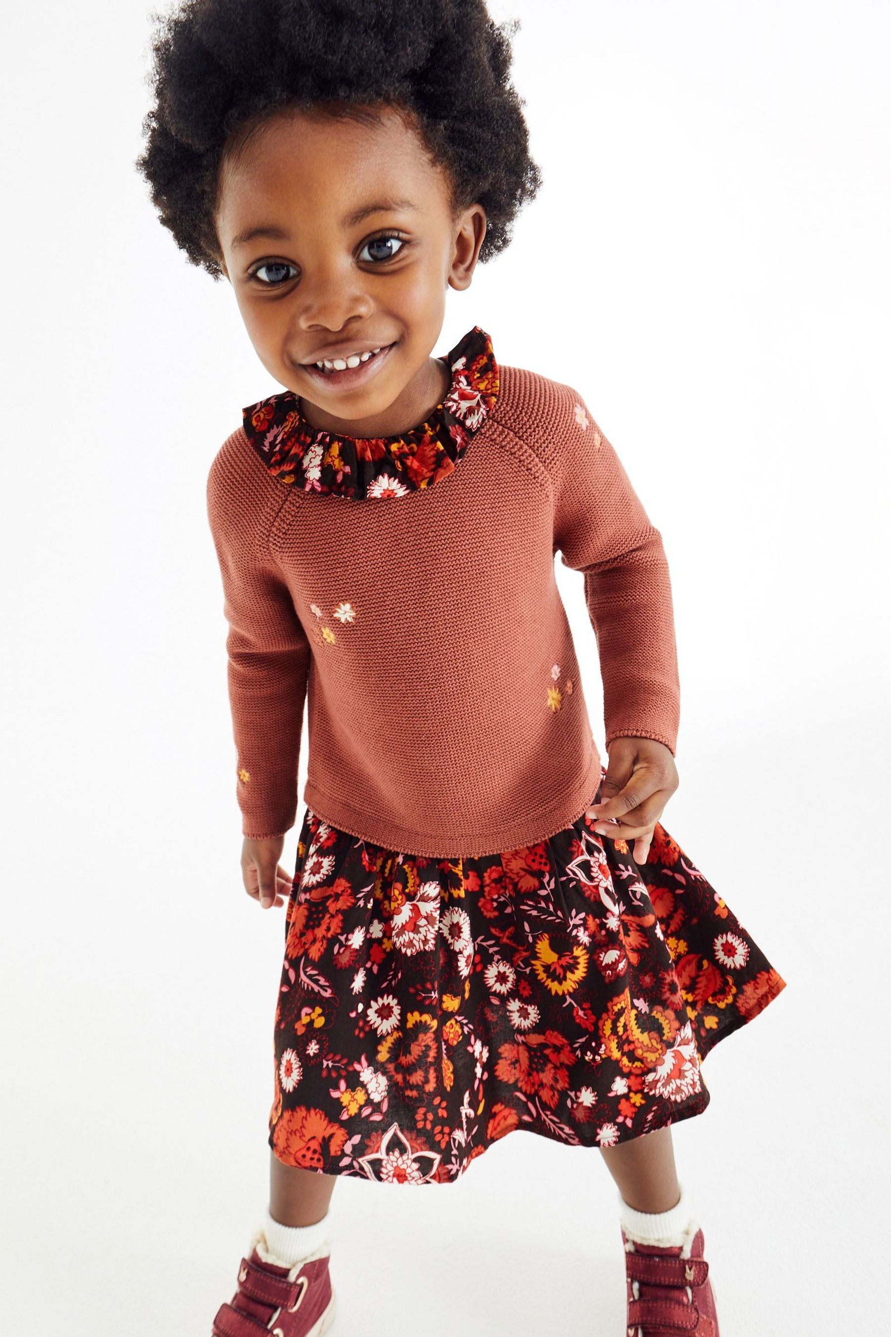 Rust Brown Woven Knit Mix Dress (3mths-7yrs)