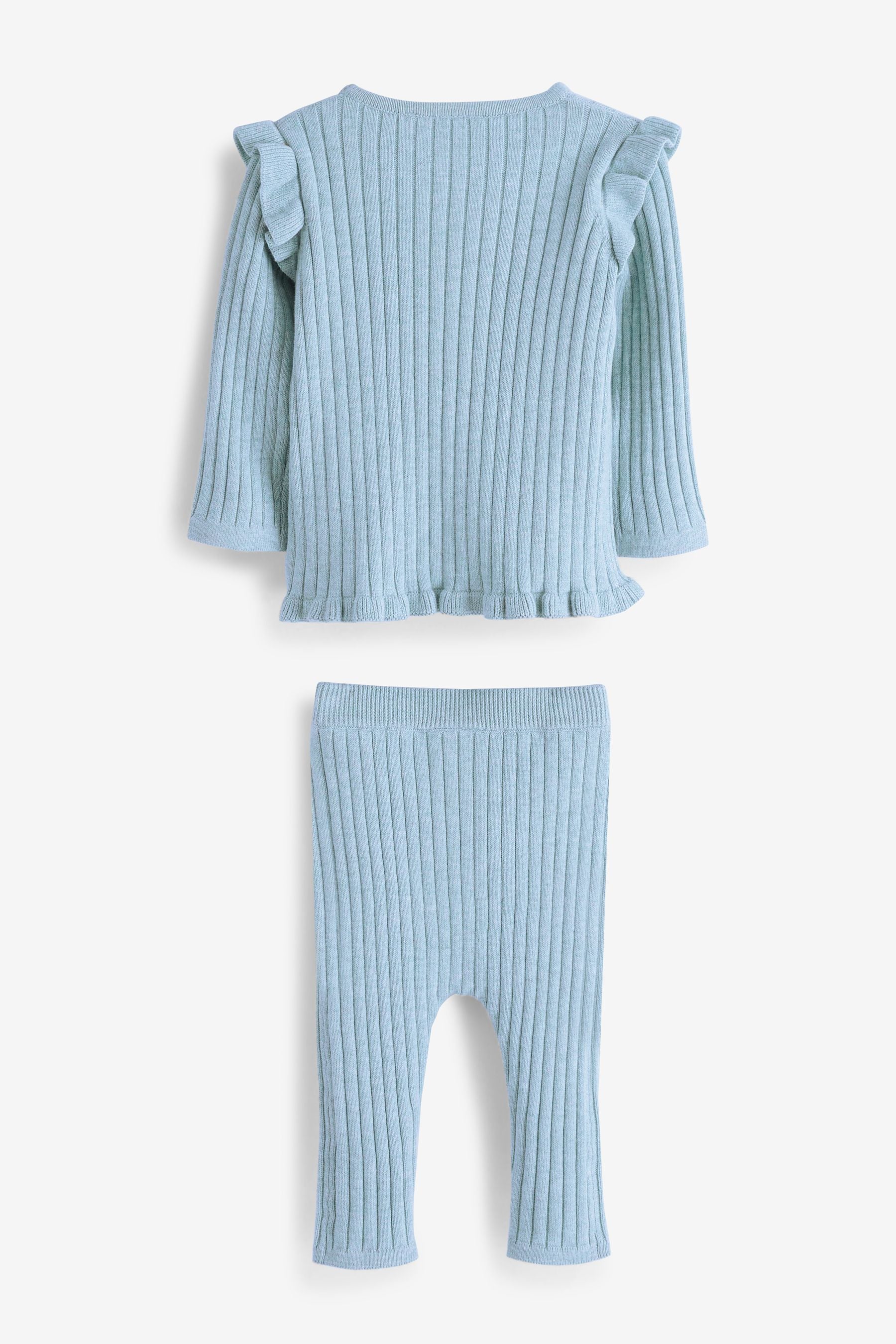 Teal Blue 2 Piece Knitted Wrap Over Baby Top And Leggings Set (0mths-2yrs)