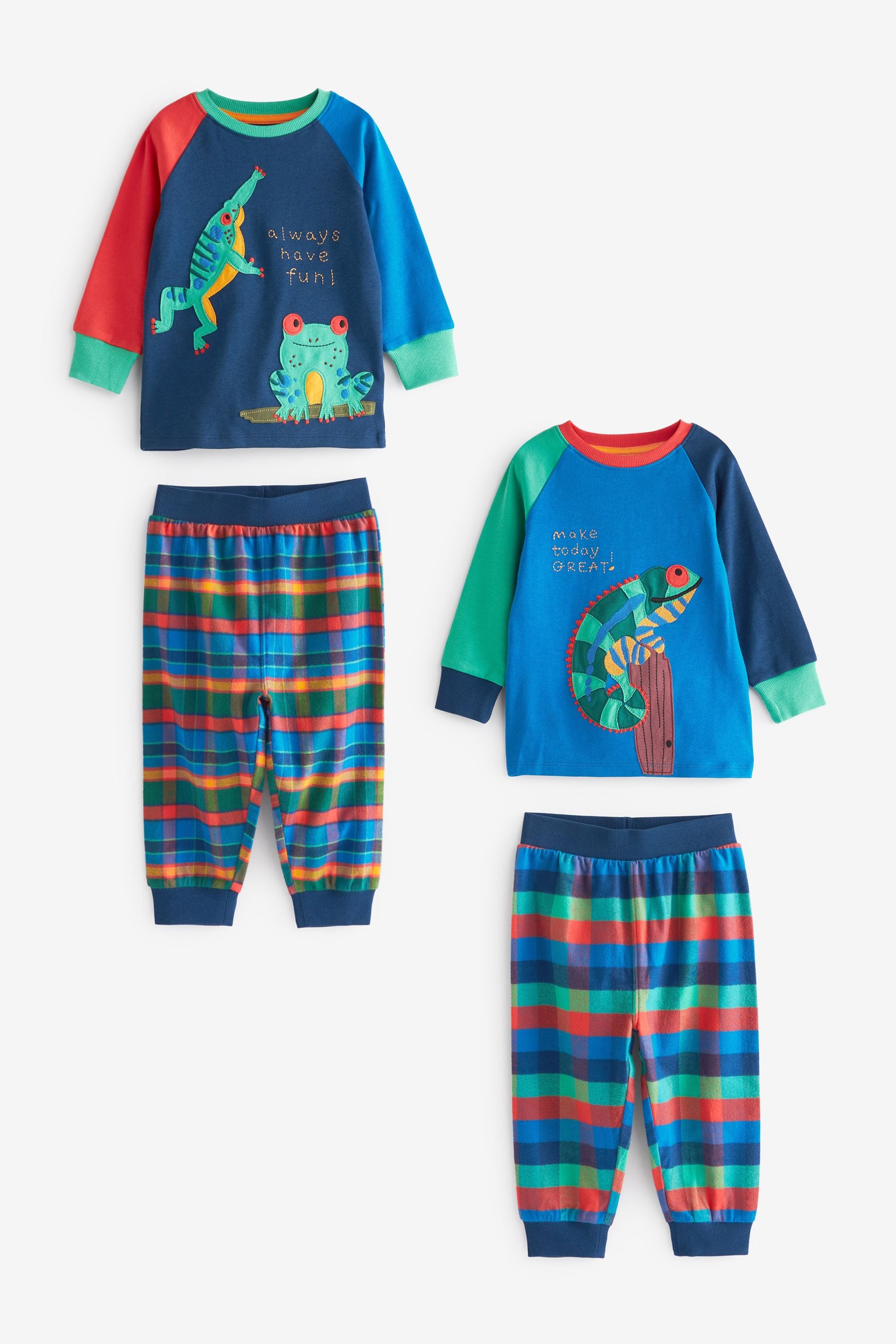 Blue/Orange Gecko 2 Pack Check Pyjamas (9mths-8yrs)