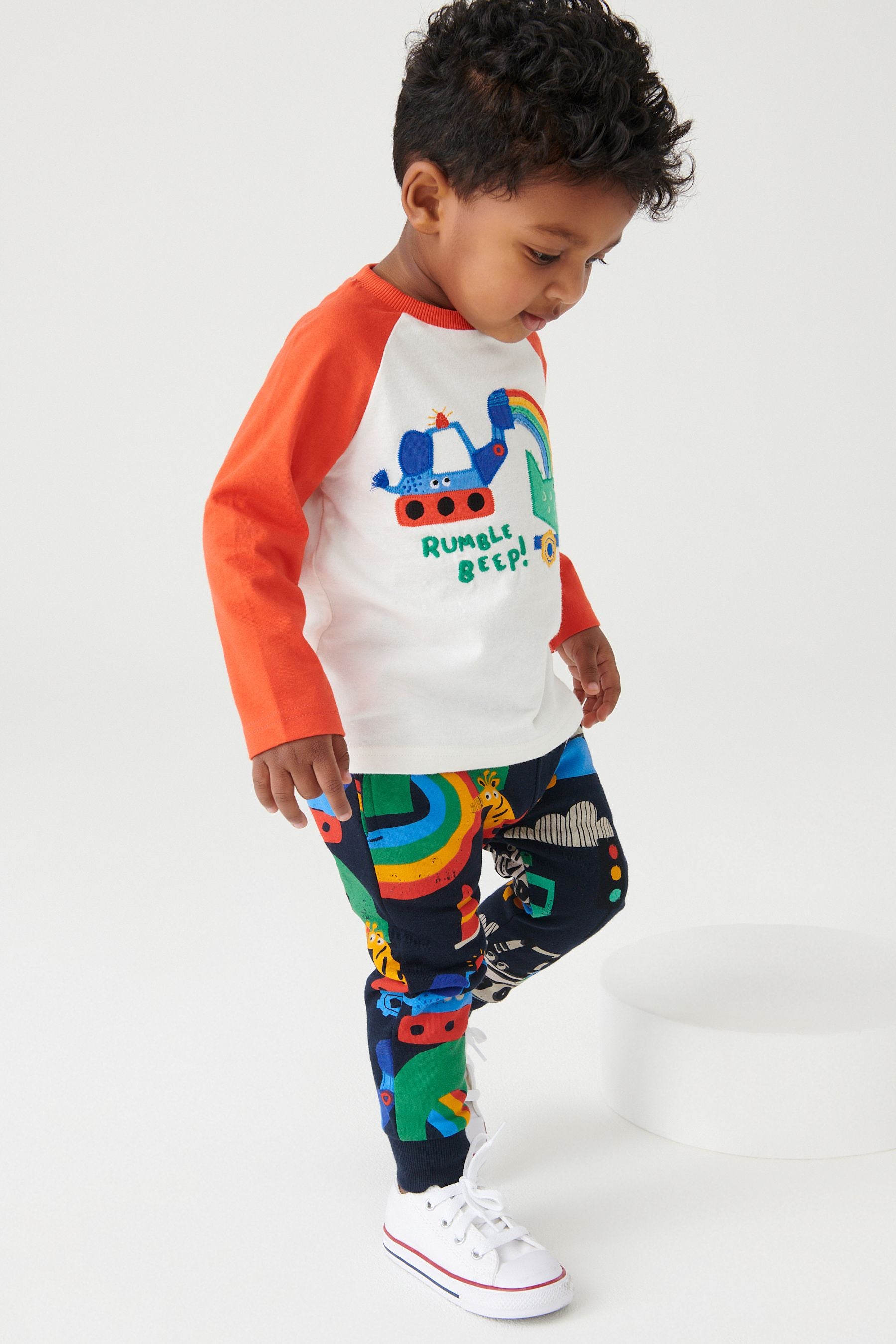 Red/Navy Rainbow Long Sleeve Appliqu T-Shirt And Joggers Set (3mths-7yr