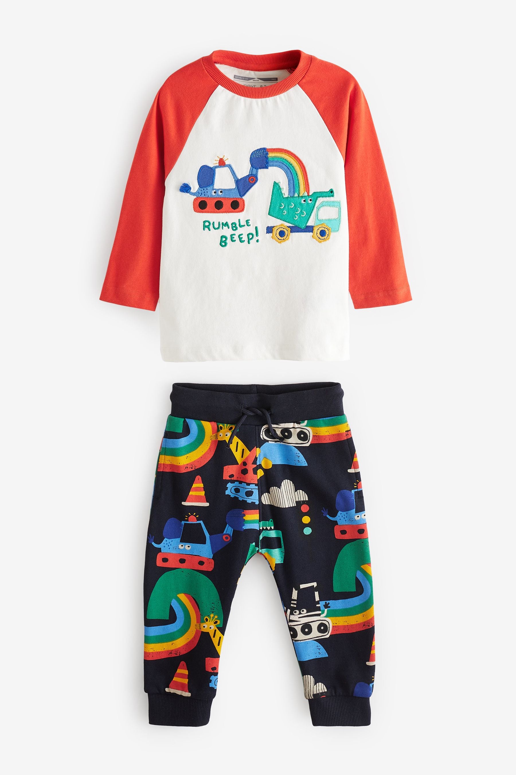 Red/Navy Rainbow Long Sleeve Appliqu T-Shirt And Joggers Set (3mths-7yr