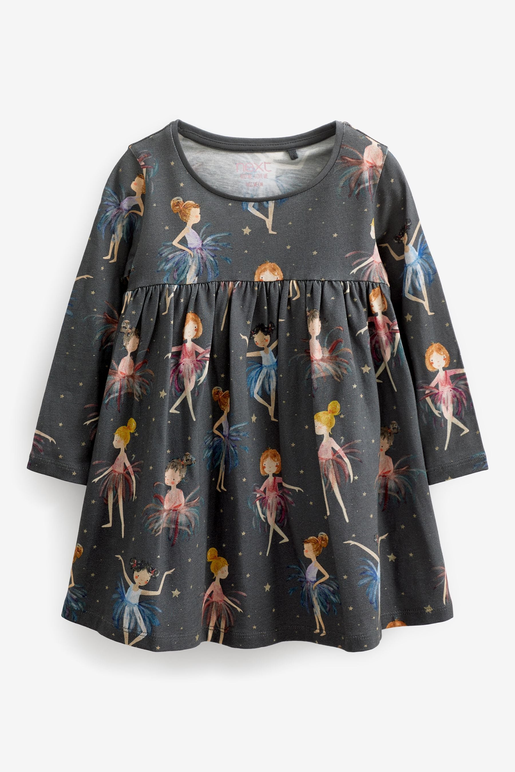 Charcoal Ballet Character Long Sleeve Jersey Dress (3mths-7yrs)