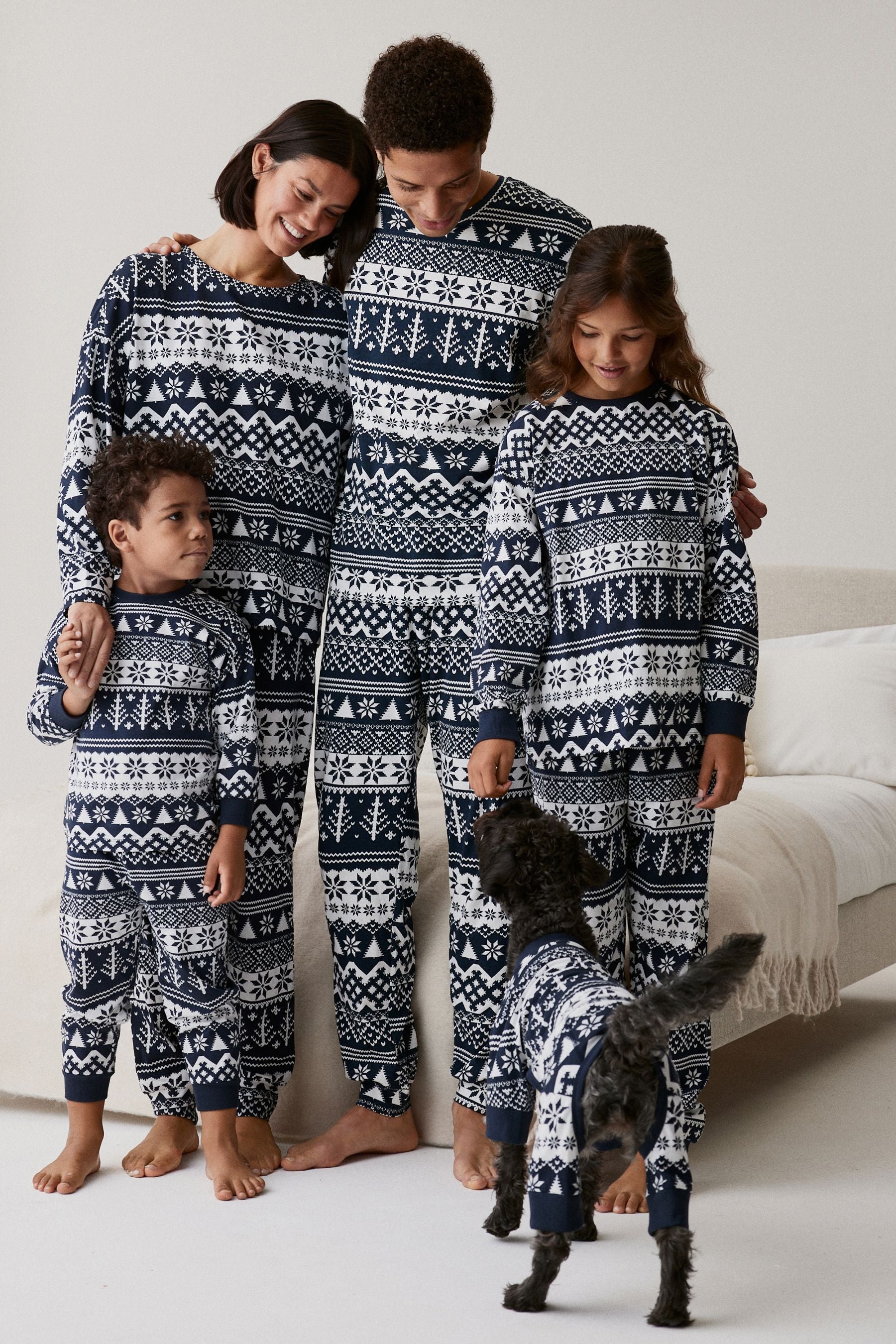 Navy Blue Fairisle Pattern Matching Family Kids Christmas Cotton Pyjamas (9mths-16yrs)