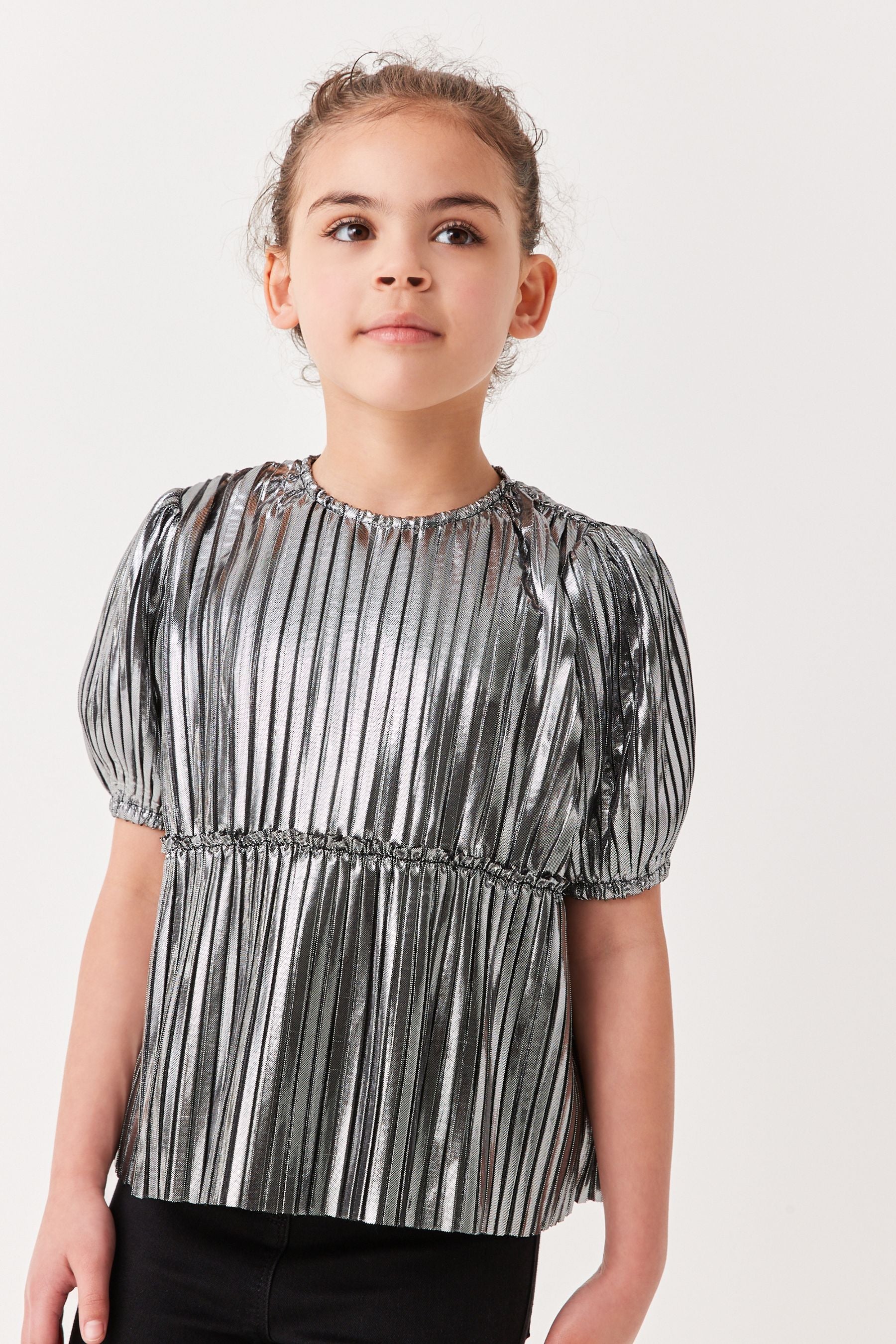 Silver Foil Pleated Party Top (3-16yrs)