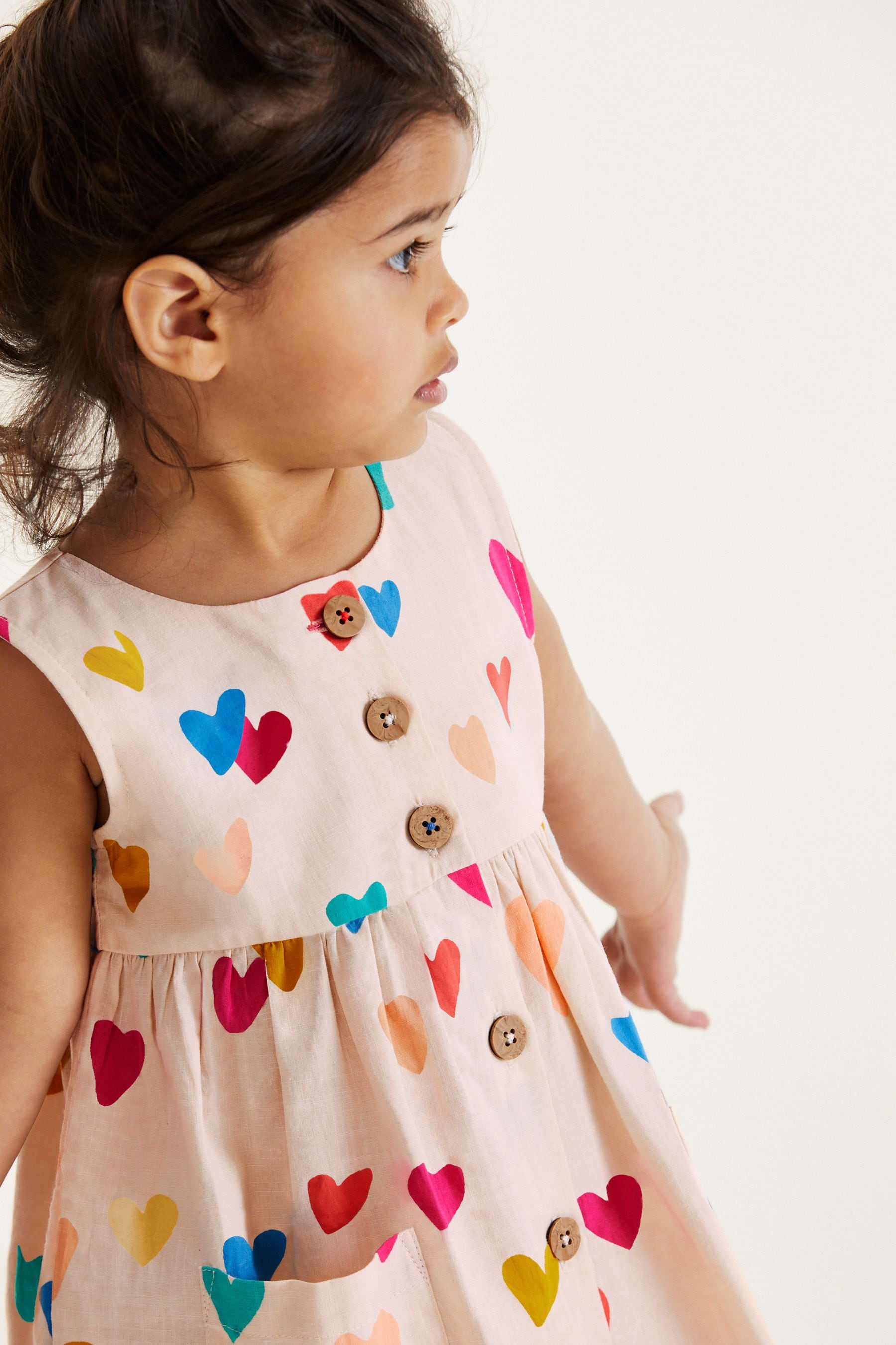 Pink/Cream Heart Print Button Front Cotton Dress (3mths-8yrs)