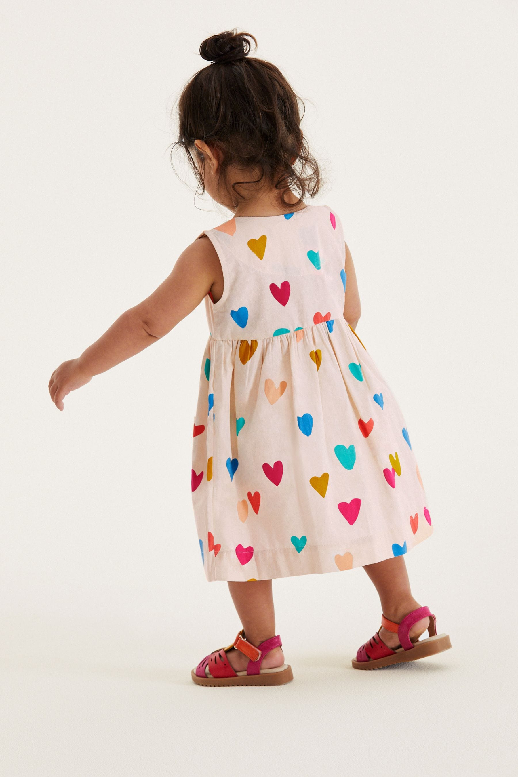 Pink/Cream Heart Print Button Front Cotton Dress (3mths-8yrs)