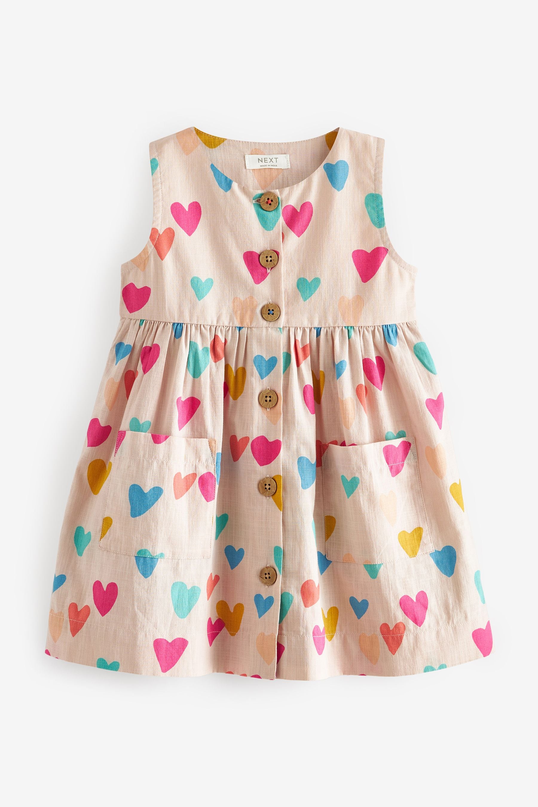 Pink/Cream Heart Print Button Front Cotton Dress (3mths-8yrs)