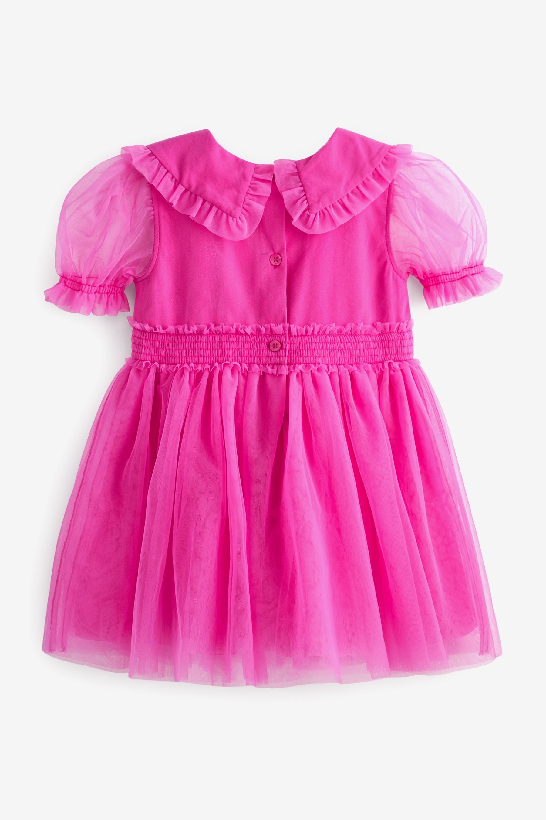 Fuchsia Pink Embellished Mesh Collar Dress (3mths-8yrs)