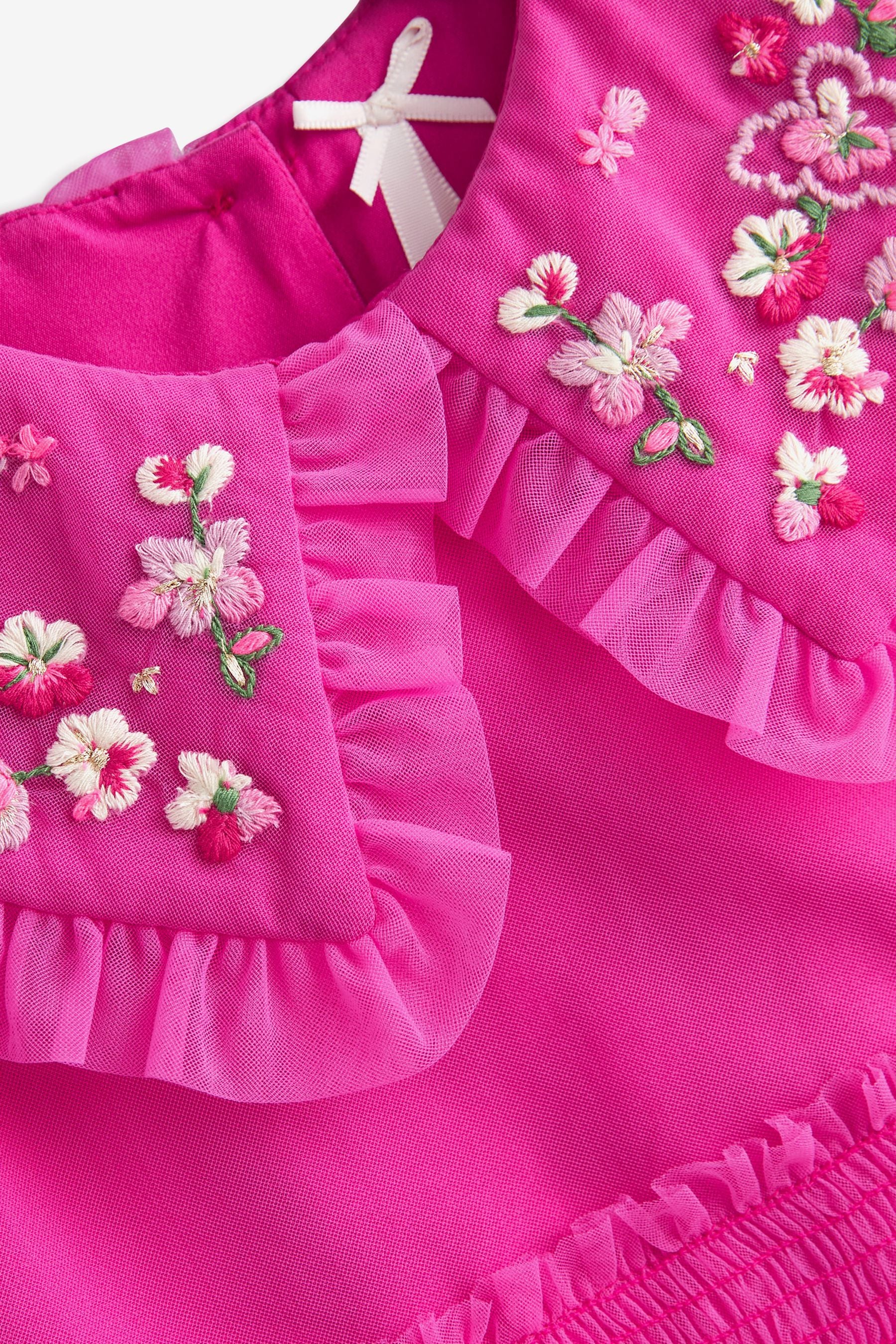 Fuchsia Pink Embellished Mesh Collar Dress (3mths-8yrs)