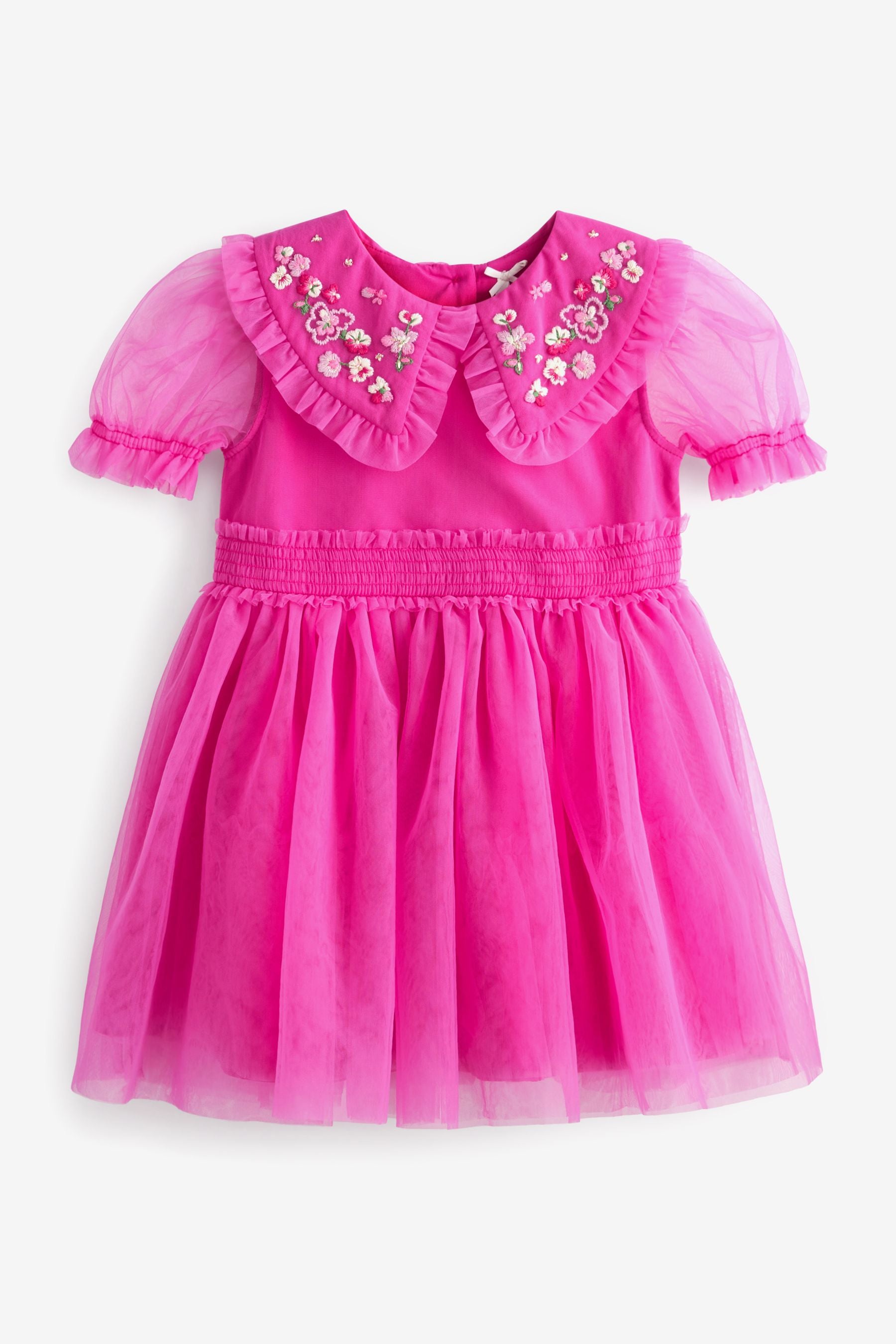 Fuchsia Pink Embellished Mesh Collar Dress (3mths-8yrs)