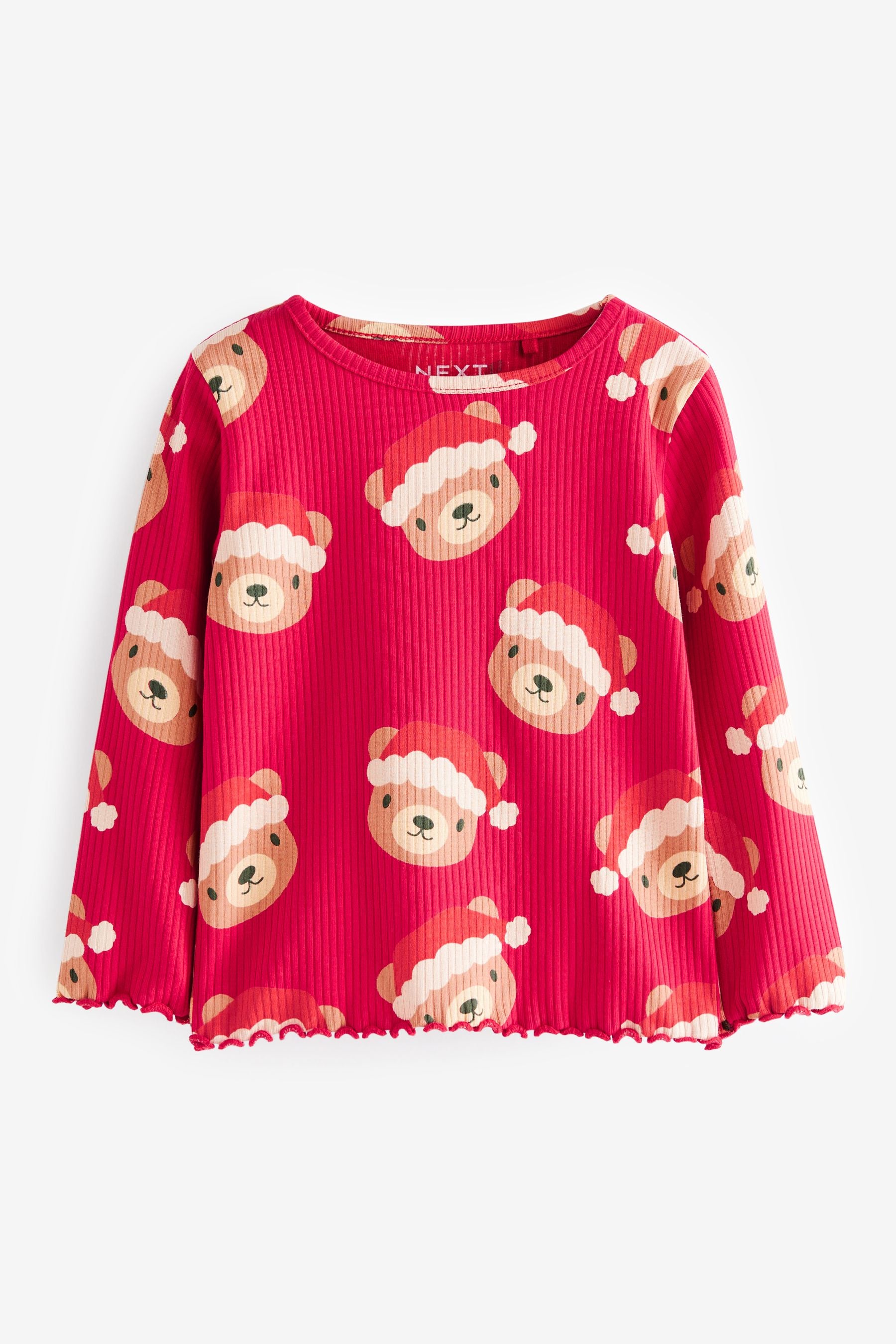 Red Christmas Bear Rib Long Sleeve T-Shirt (3mths-7yrs)