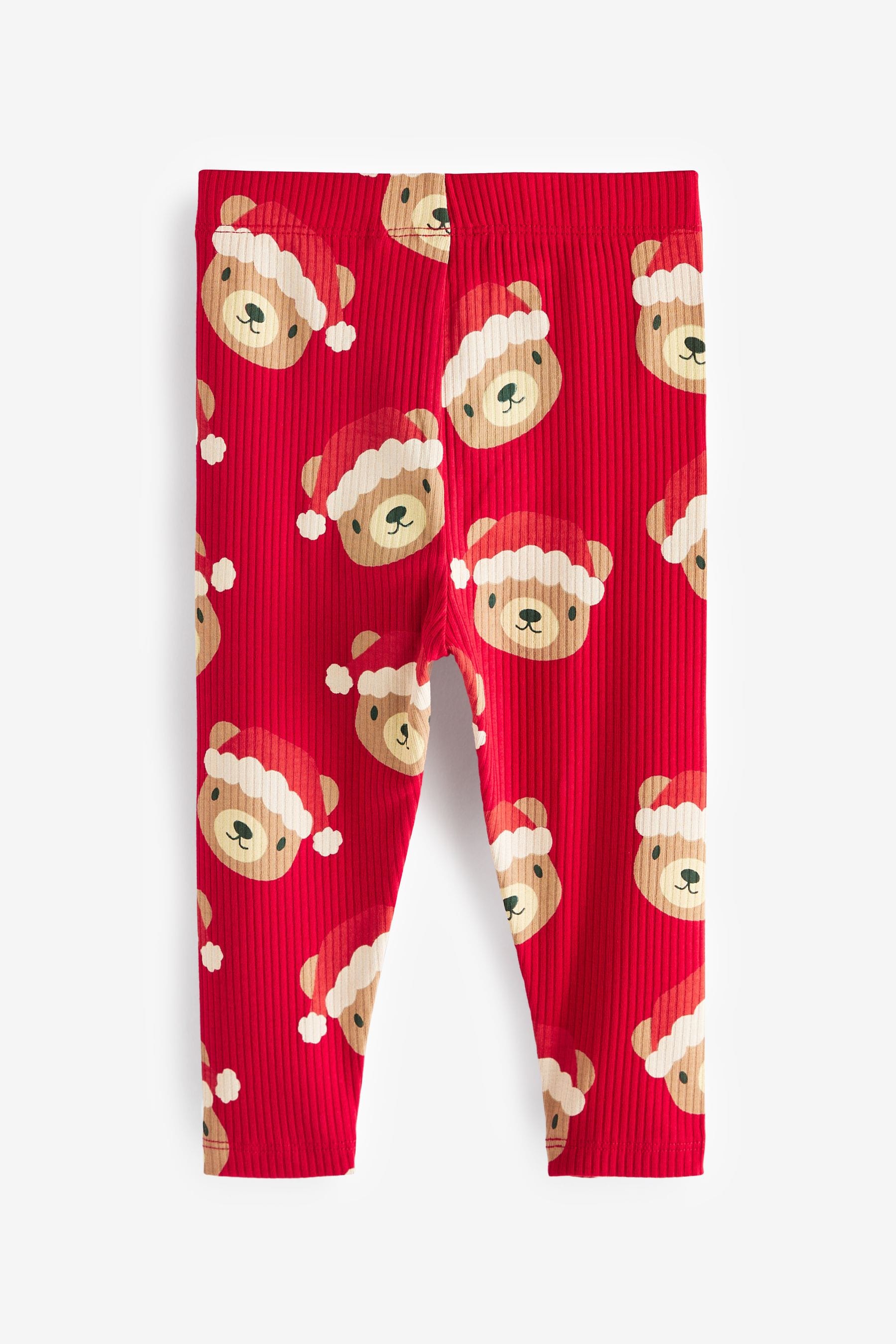 Red Christmas Bear Rib Leggings (3mths-7yrs)