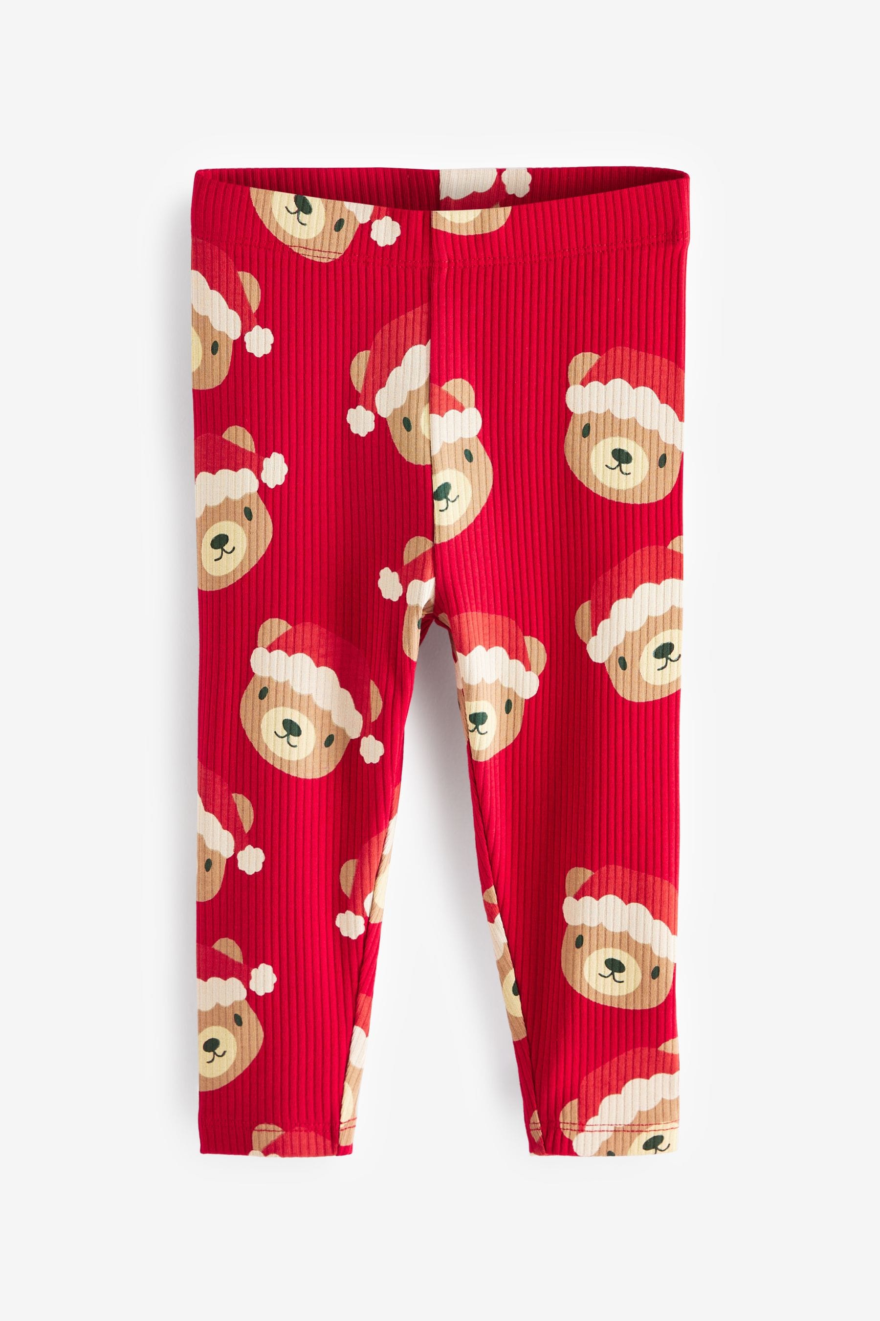 Red Christmas Bear Rib Leggings (3mths-7yrs)