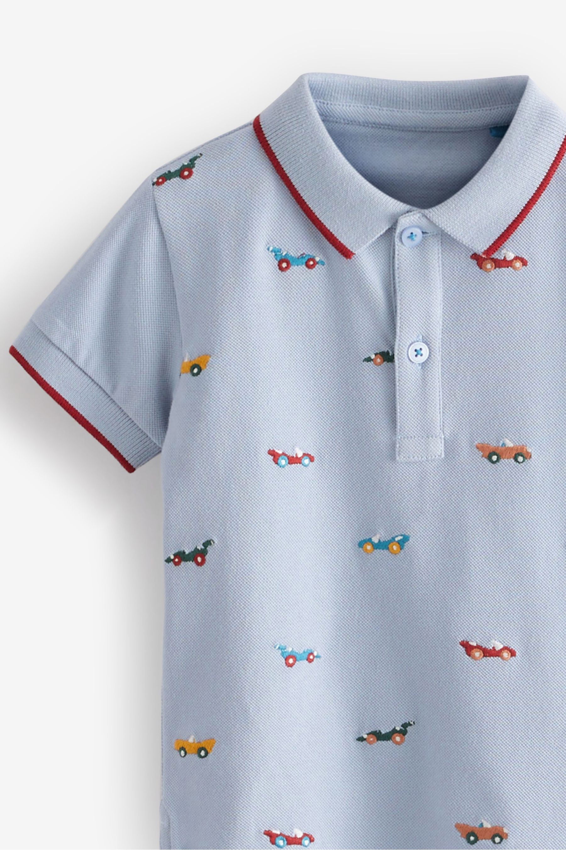 Blue Car Embroidered Pique Jersey Polo Shirt (3mths-7yrs)