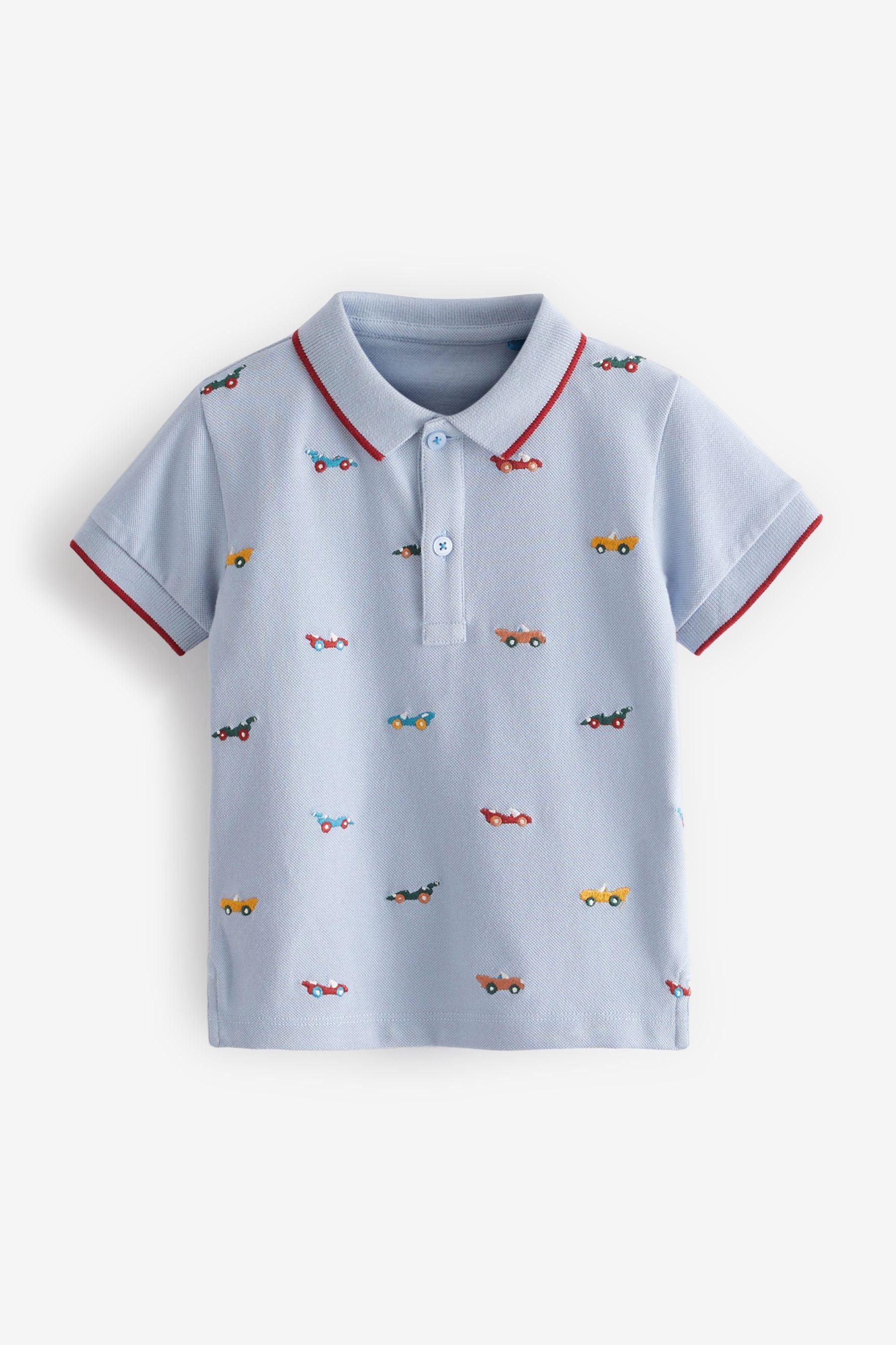 Blue Car Embroidered Pique Jersey Polo Shirt (3mths-7yrs)