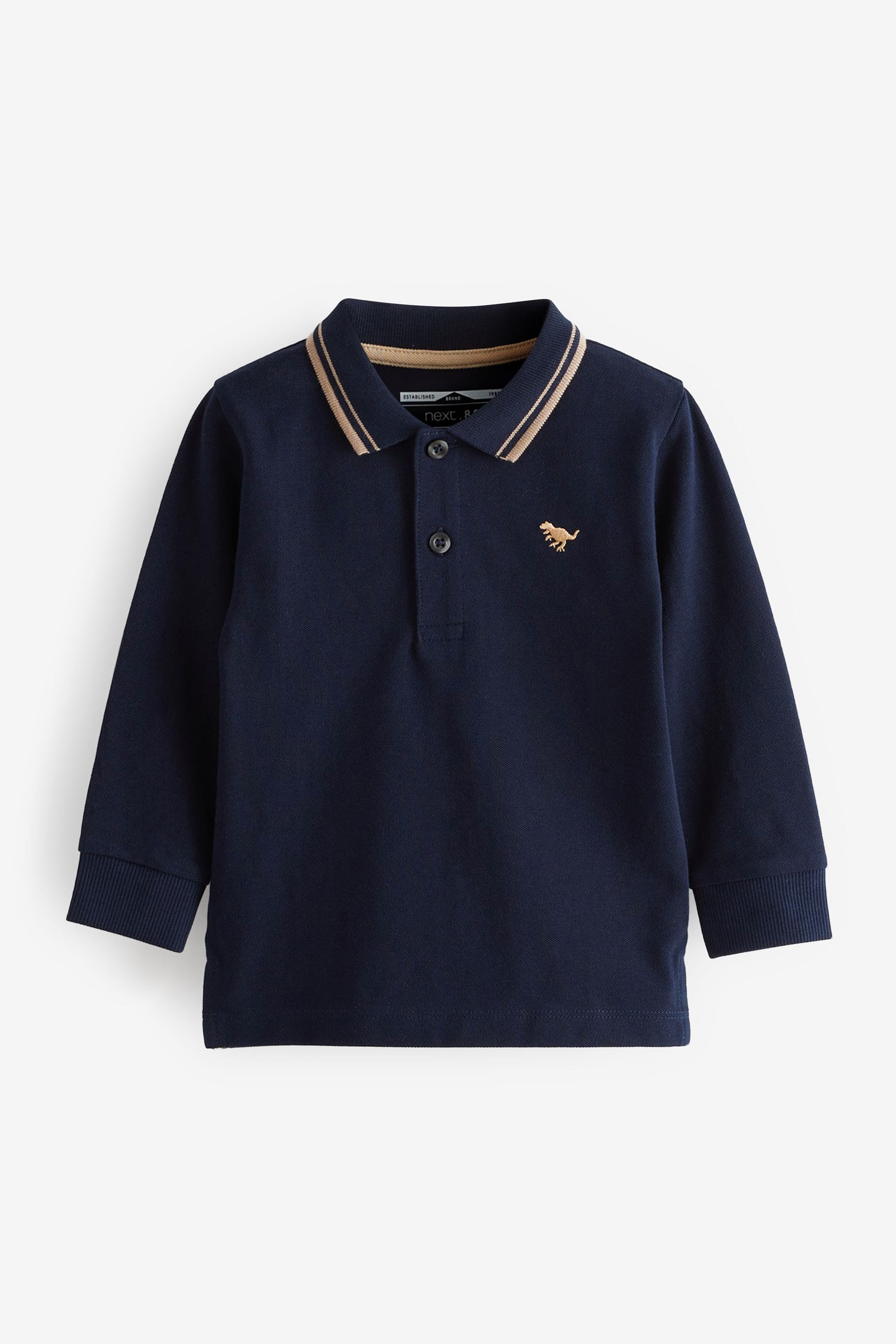 Navy Blue Long Sleeve Plain Polo Shirt (3mths-7yrs)