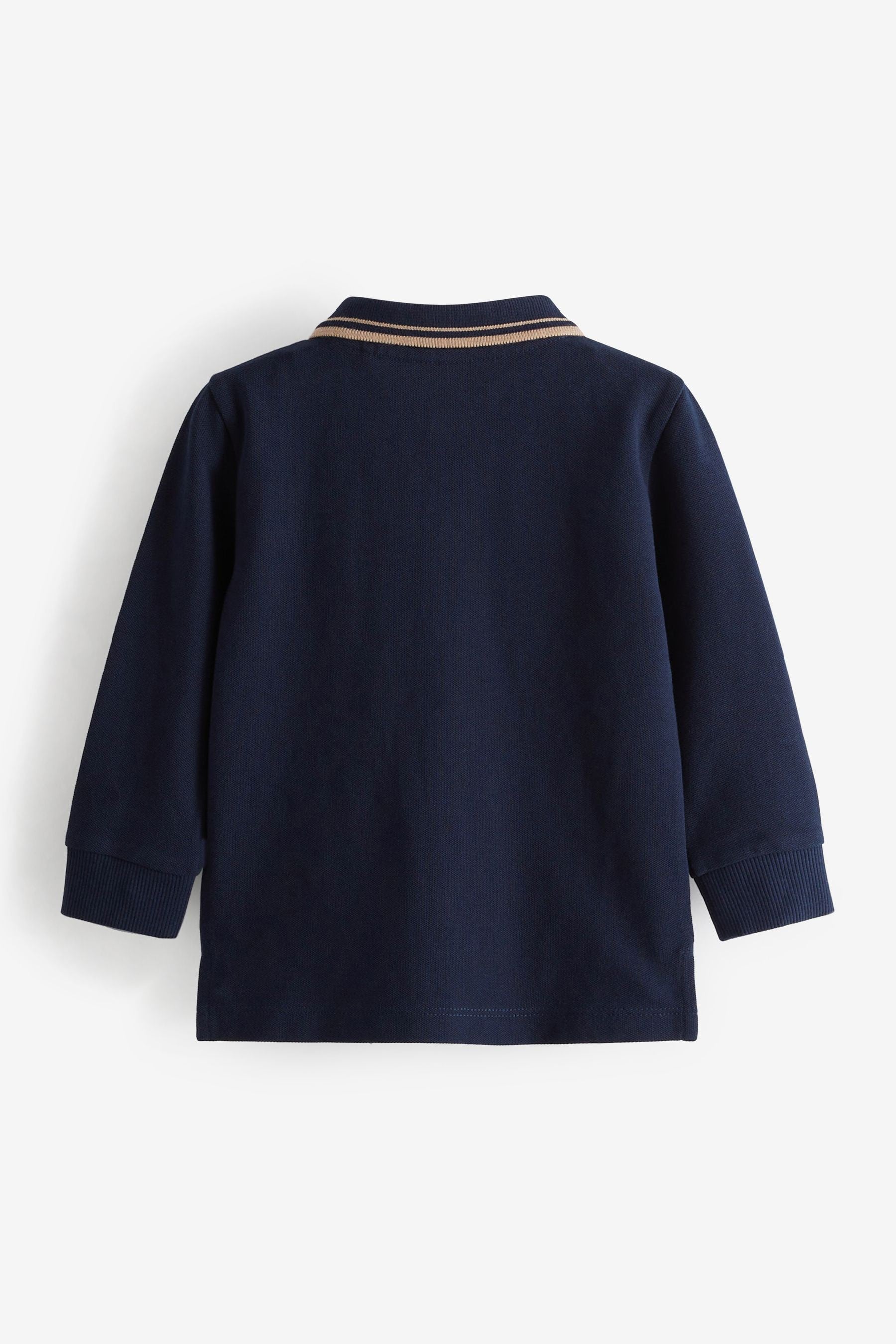 Navy Blue Long Sleeve Plain Polo Shirt (3mths-7yrs)