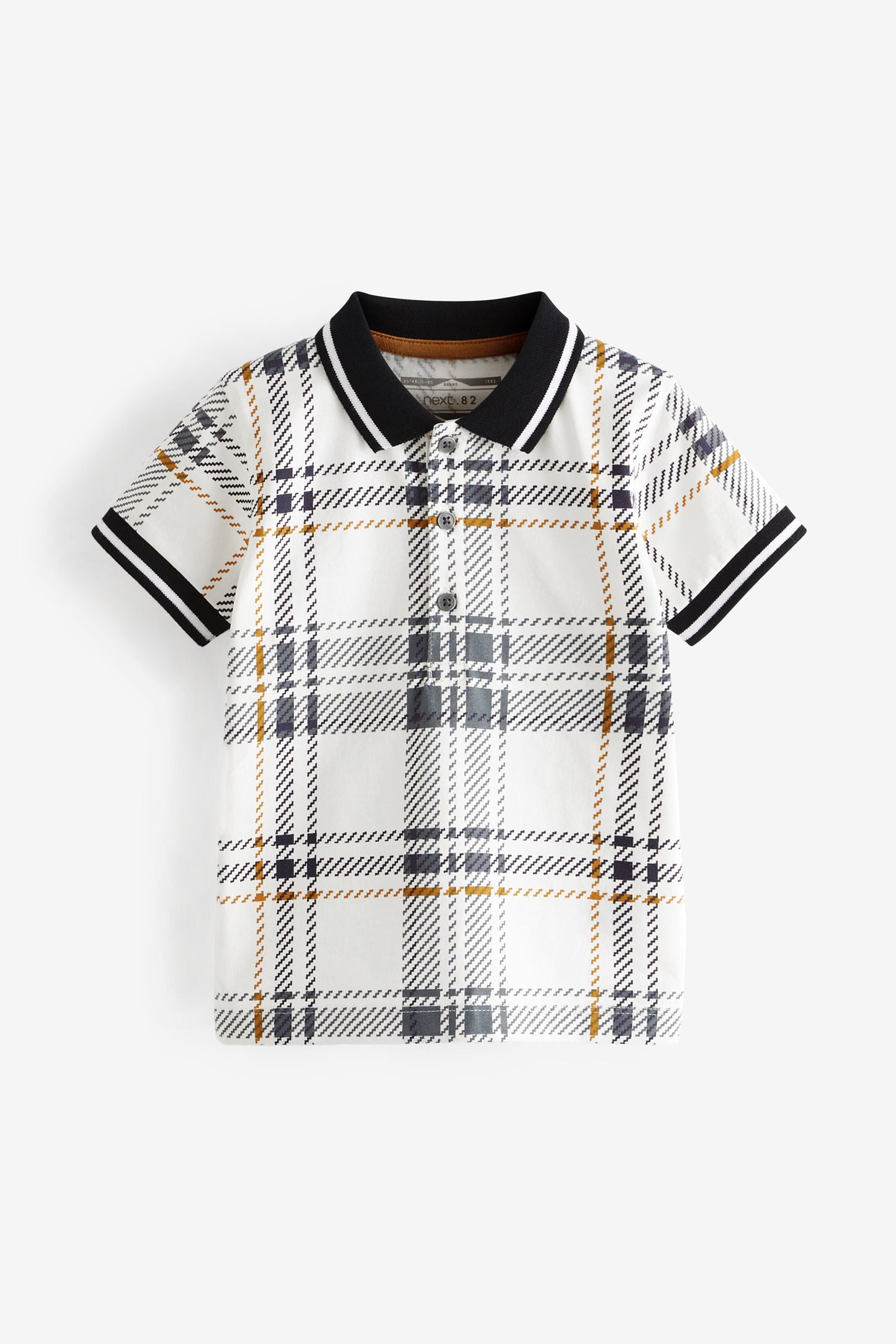 Black/White Short Sleeve Check Polo Shirt (3mths-7yrs)