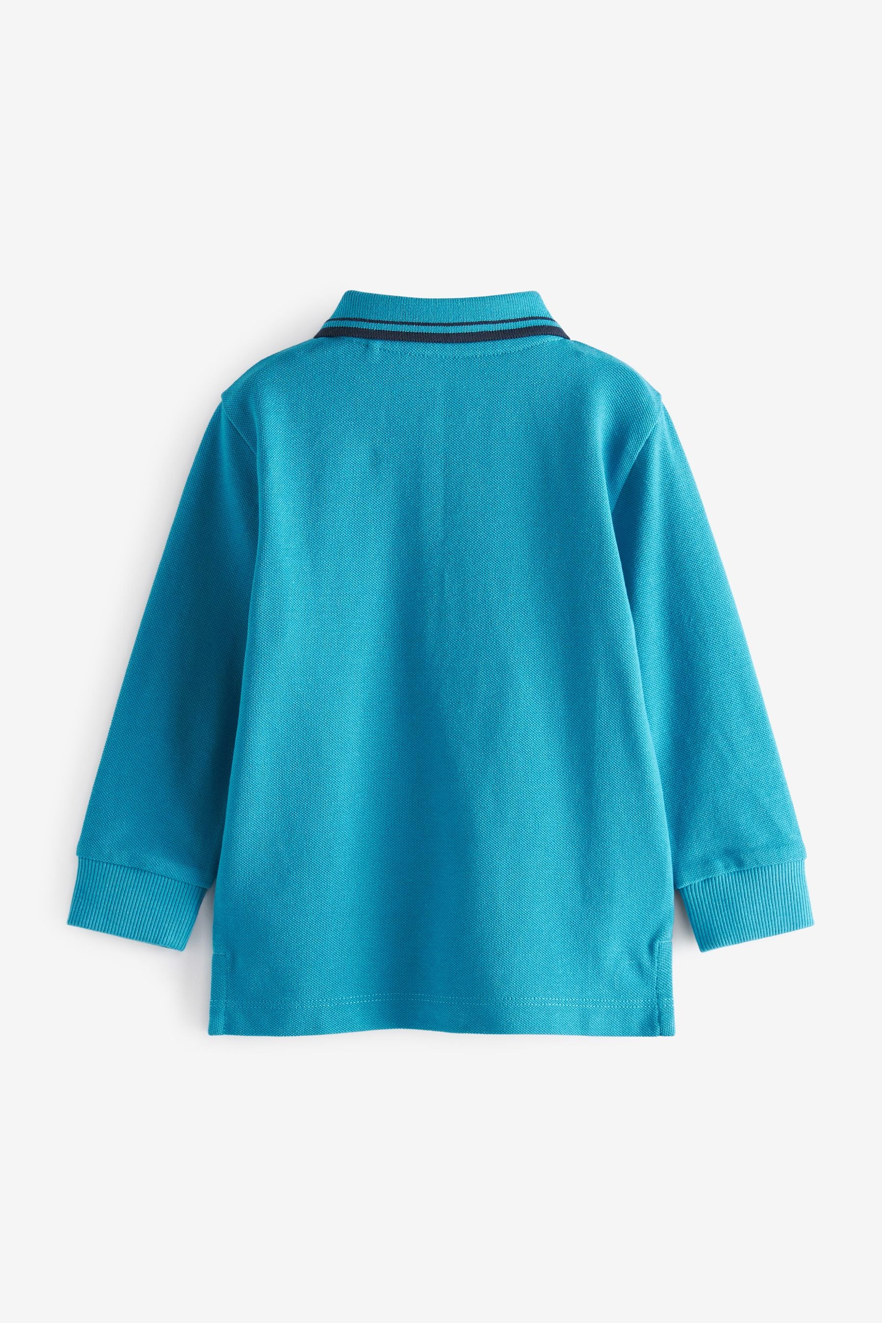 Bright Blue Long Sleeve Plain Polo Shirt (3mths-7yrs)