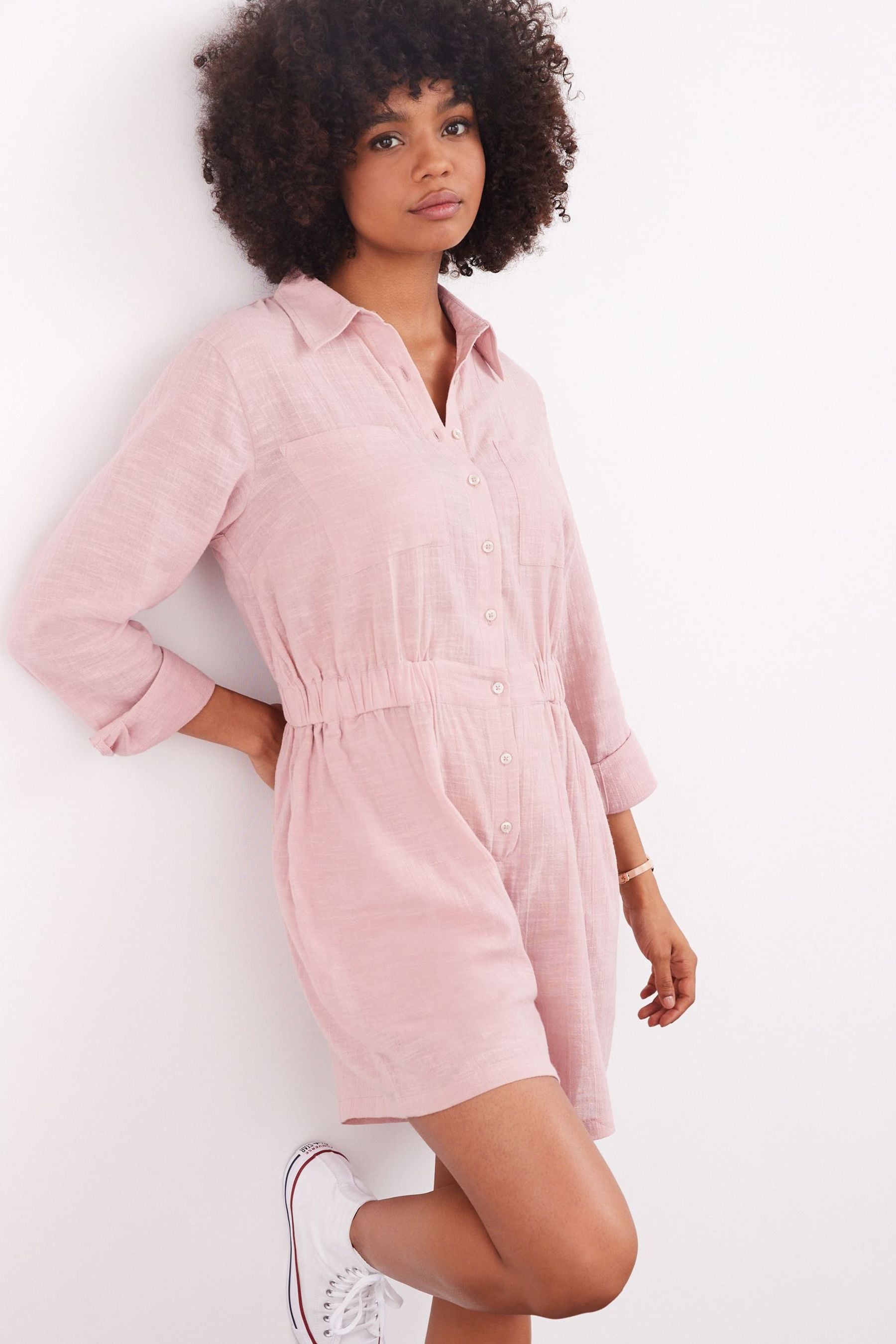 Pink Maternity/Nursing Button Front Playsuit