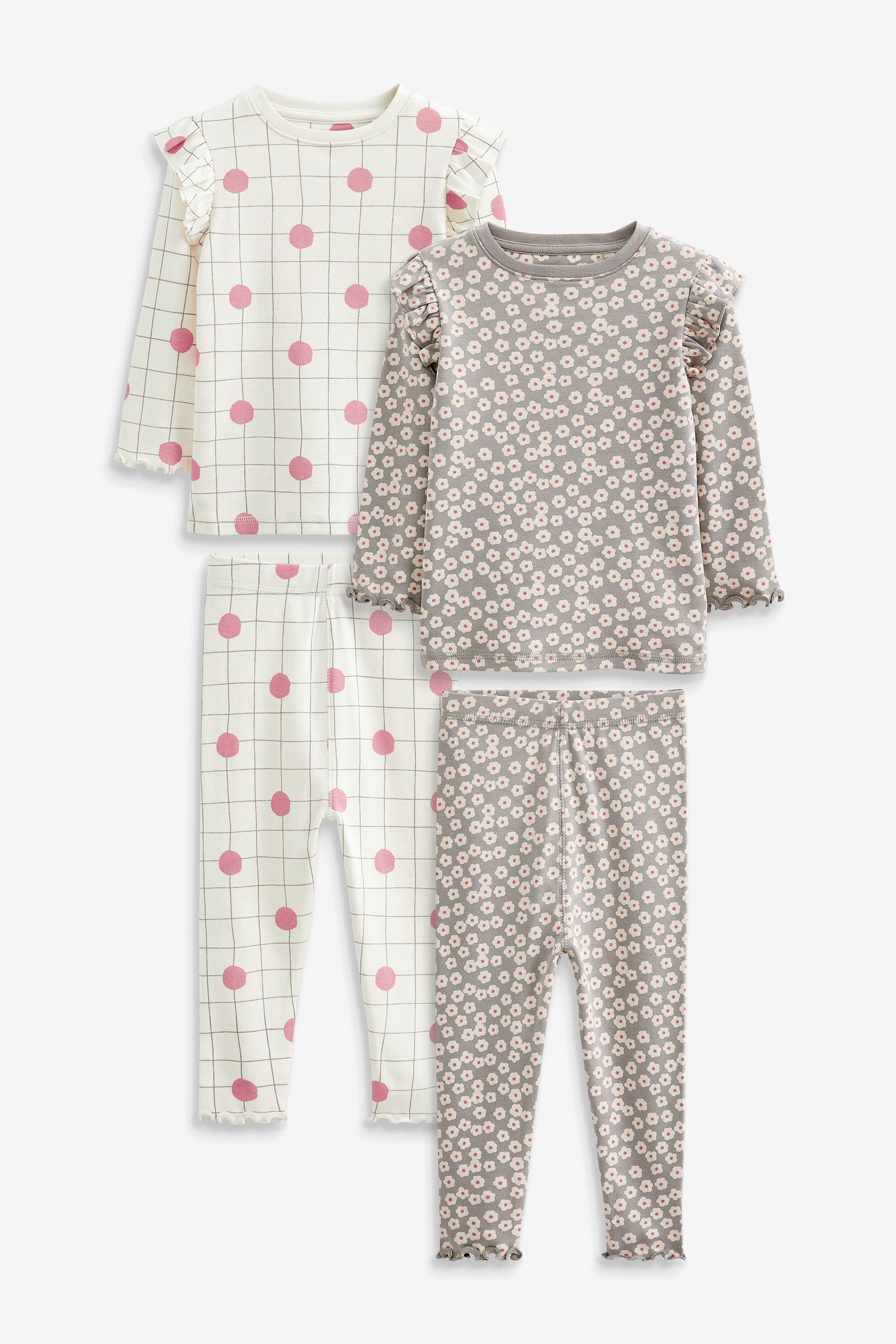 Grey/White Purple Floral Bear 2 Pack Pyjamas (9mths-16yrs)