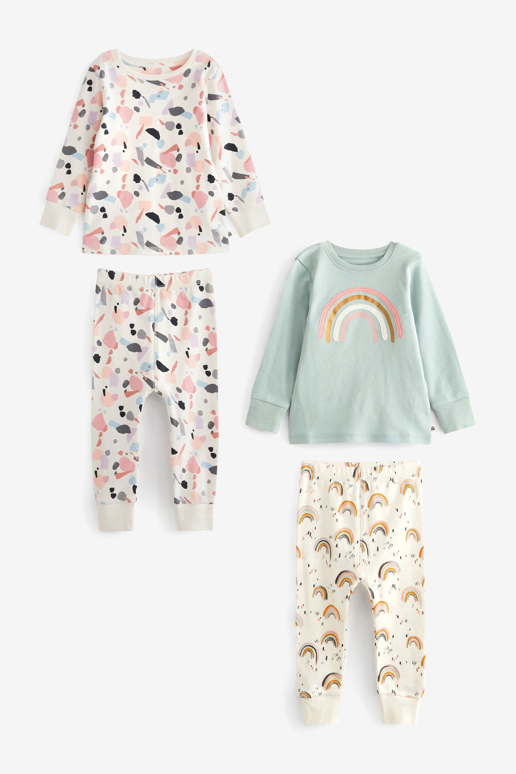 Green/Ecru Cream Rainbow 2 Pack Pyjamas (9mths-8yrs)