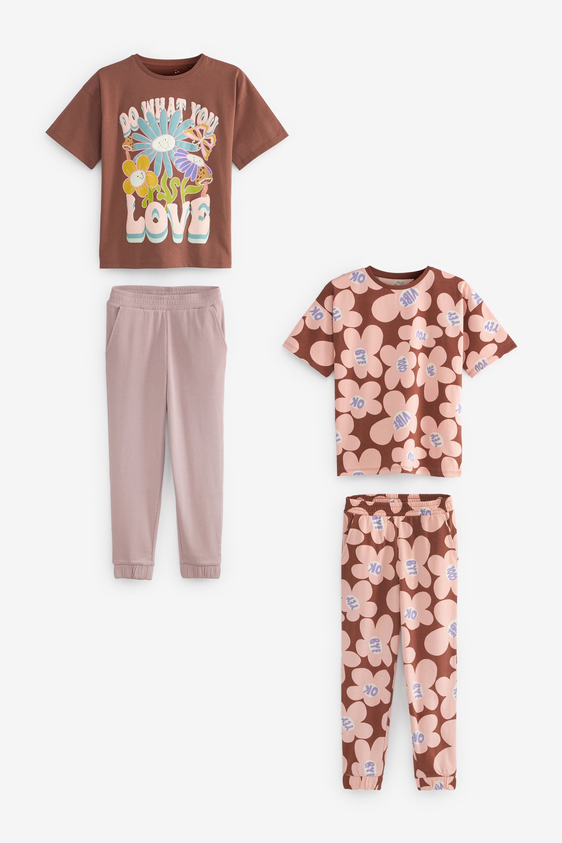 Rust Brown Retro Floral 2 Pack Jogger Pyjamas (3-16yrs)