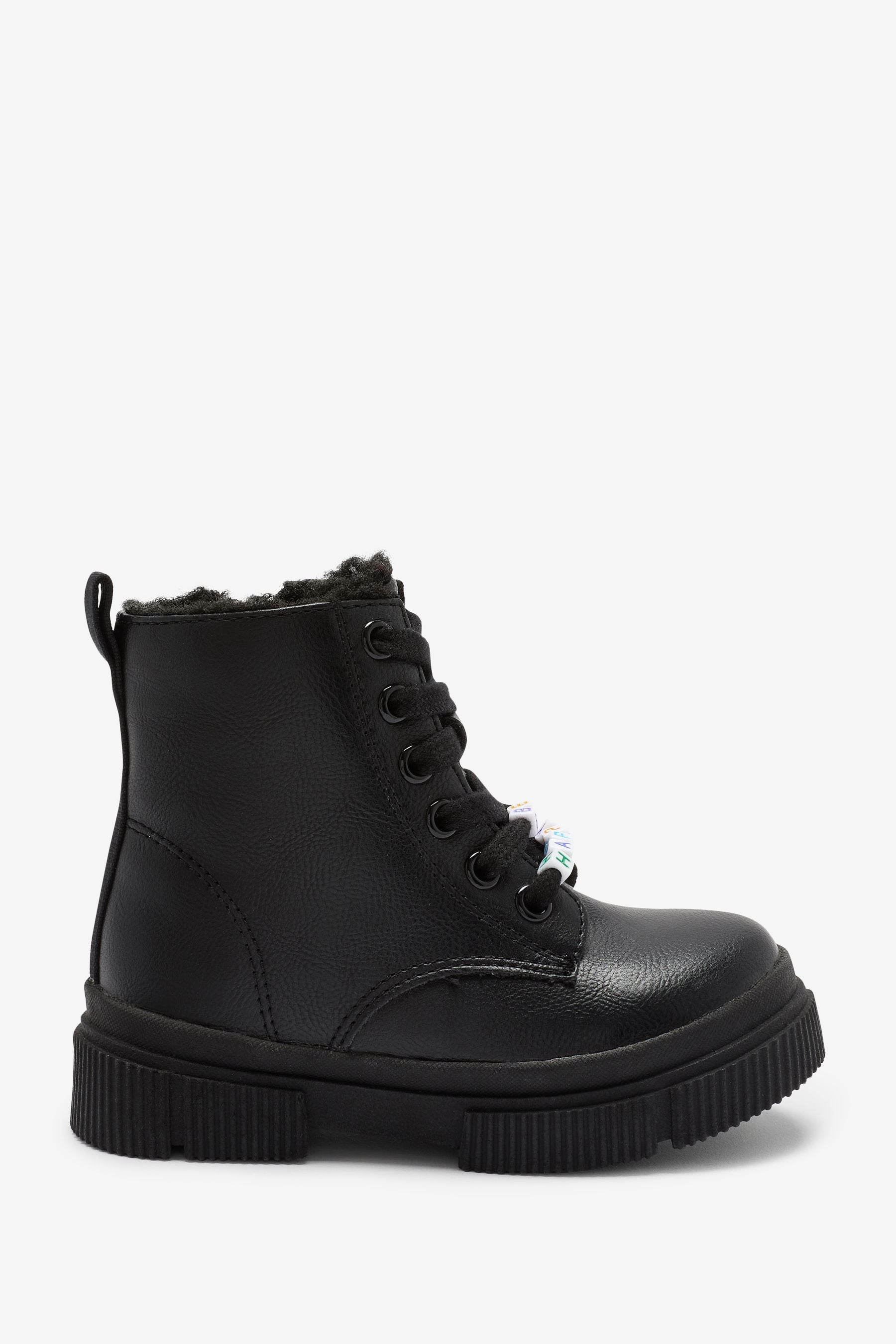 Black (Removal Beads) Warm Lined Lace-Up Boots