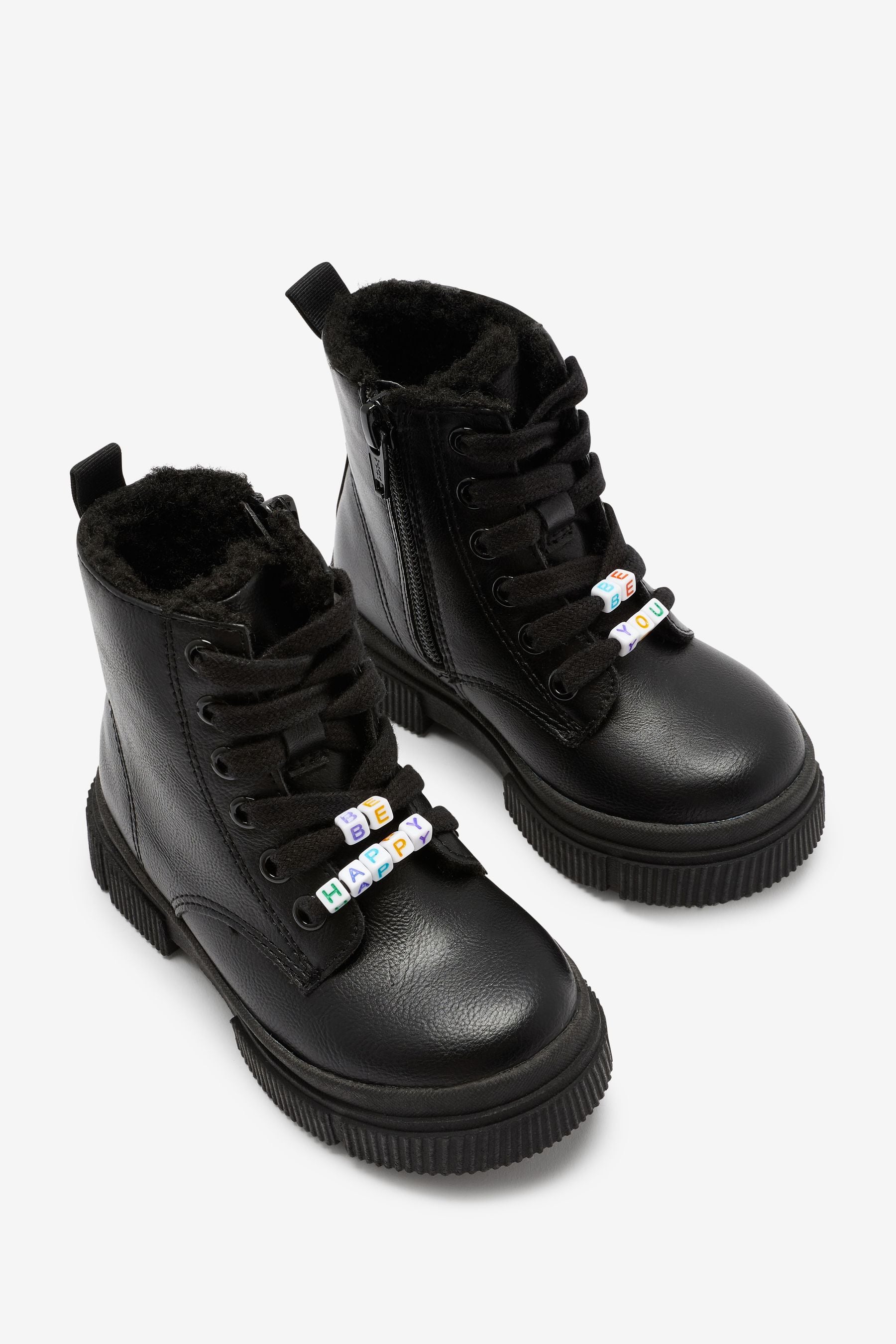 Black (Removal Beads) Warm Lined Lace-Up Boots