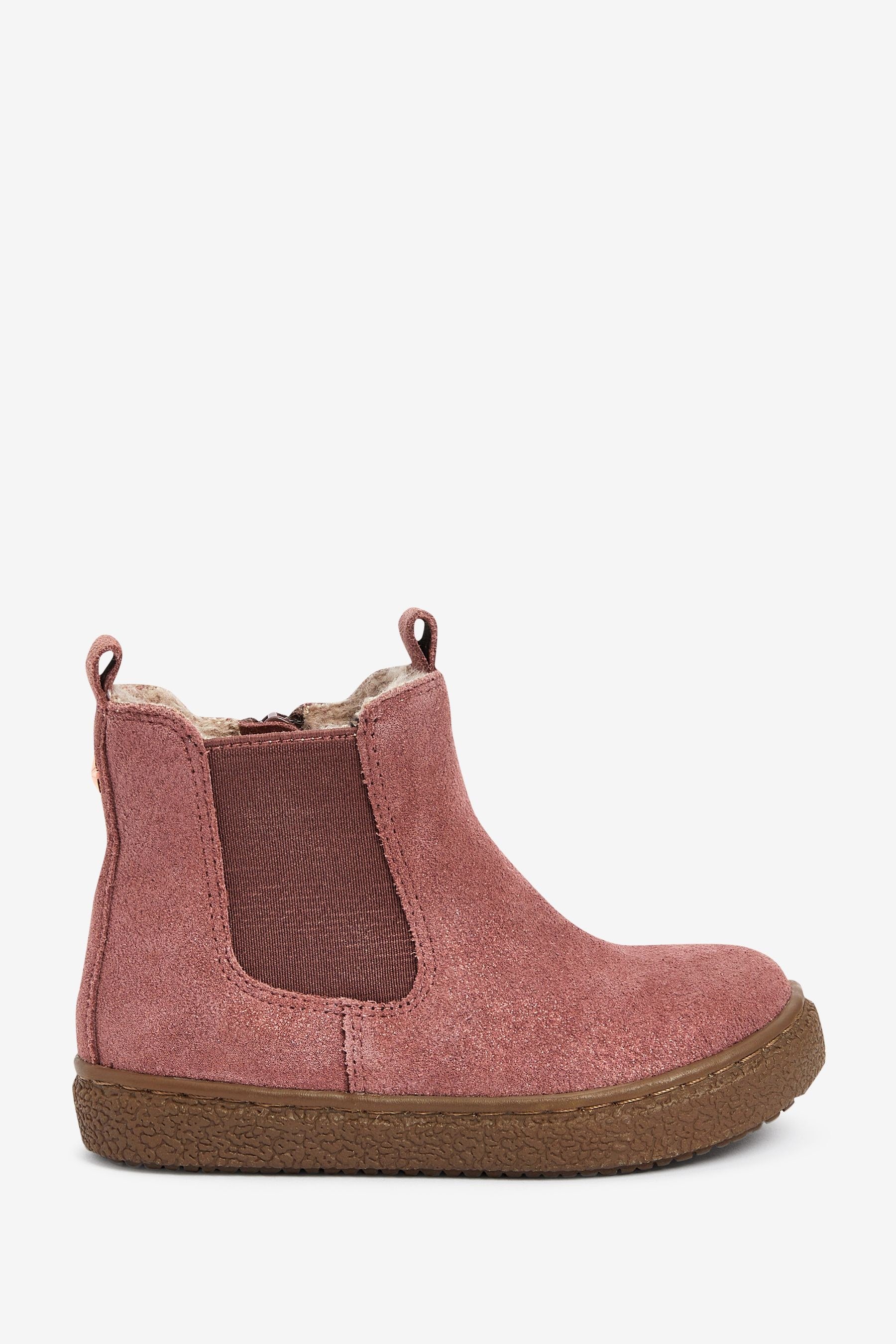 Pink Water Repellent Suede Warm Lined Chelsea Boots