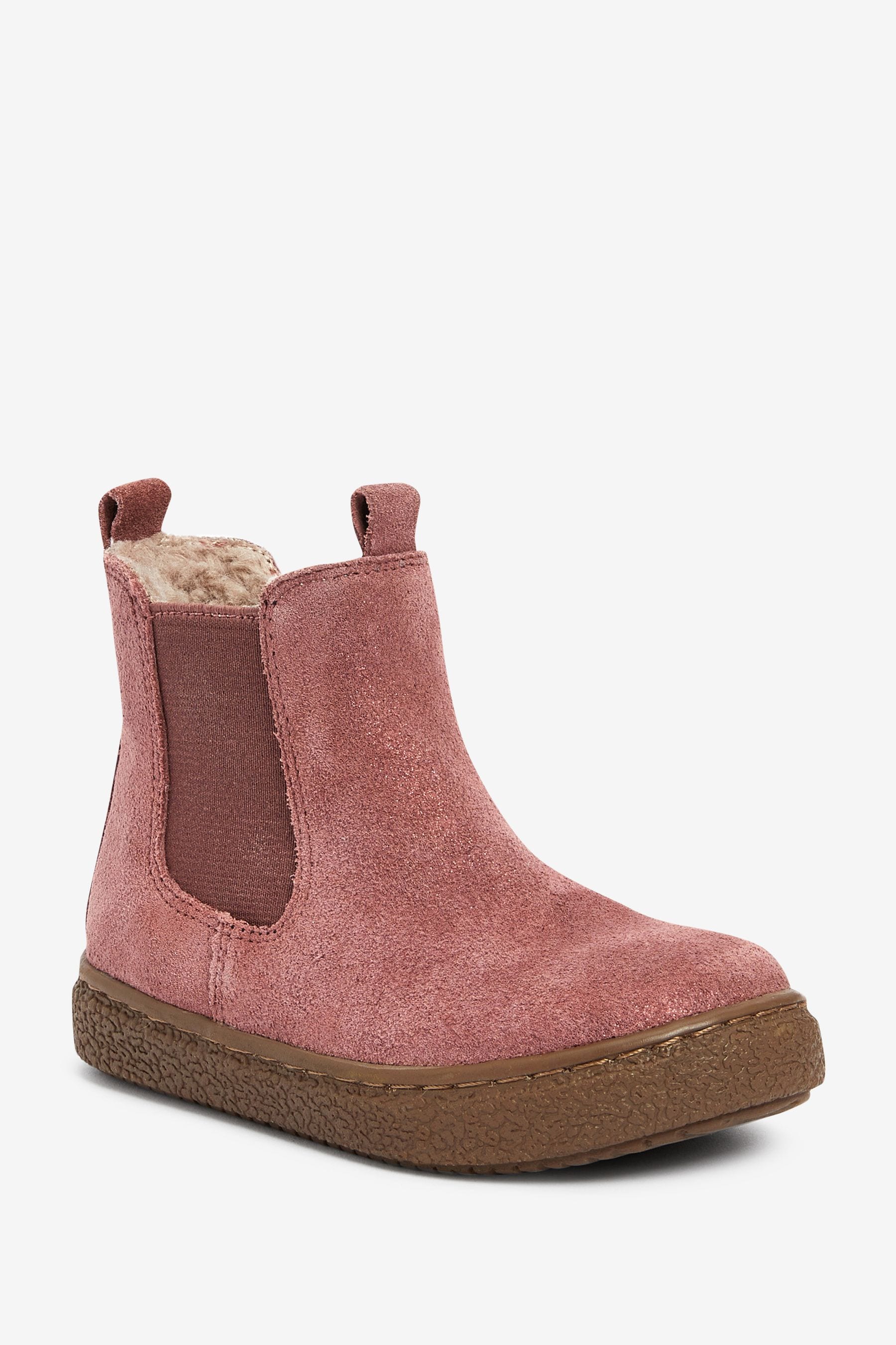 Pink Water Repellent Suede Warm Lined Chelsea Boots