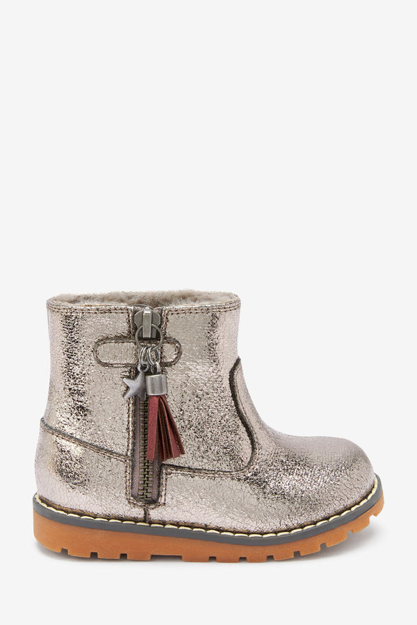 Silver Warm Lined Ankle Boots