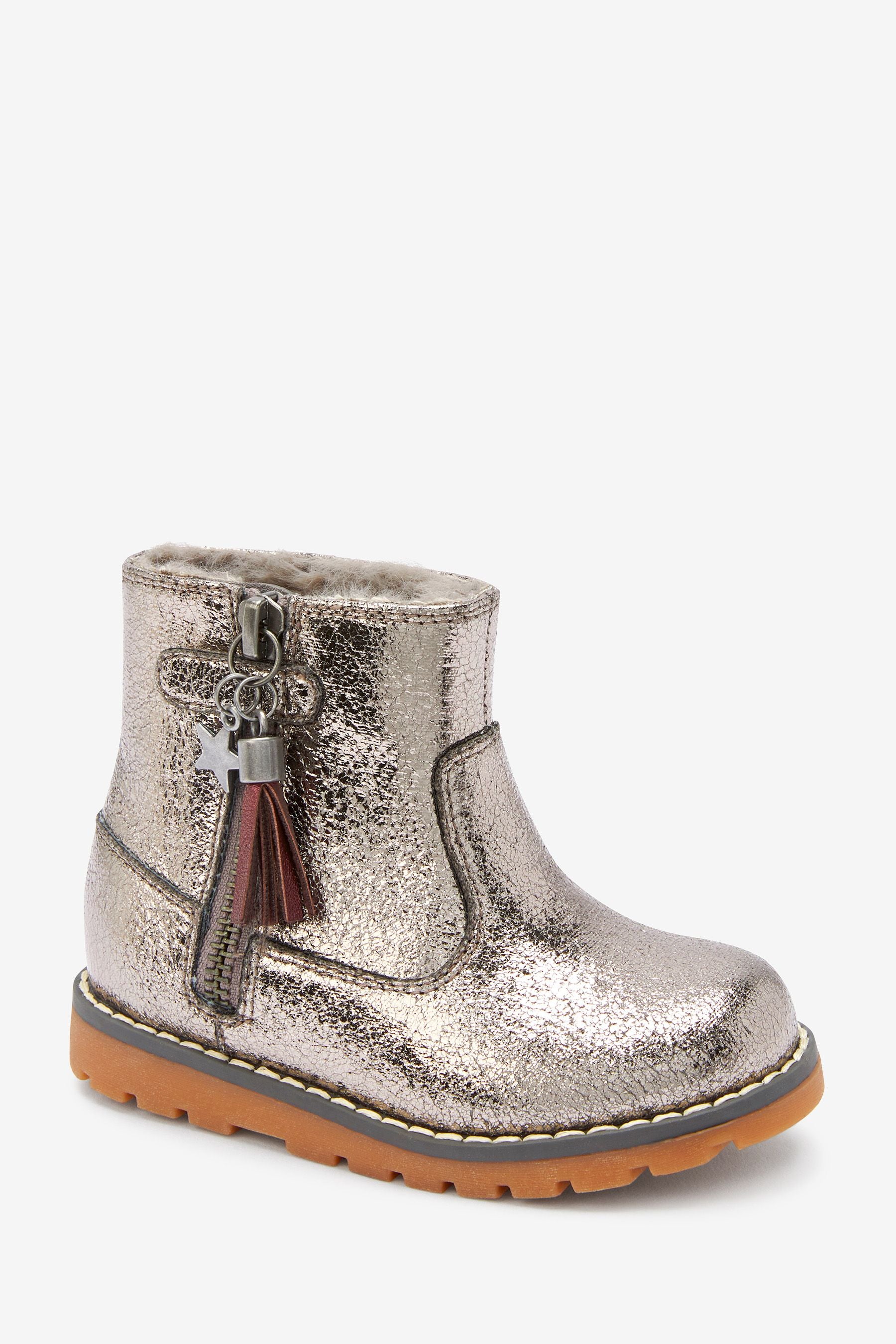 Silver Warm Lined Ankle Boots