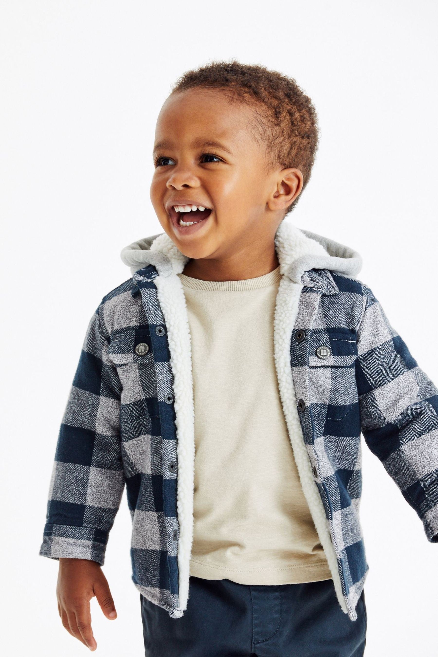 Grey Check Teddy Hooded Shacket (3mths-7yrs)