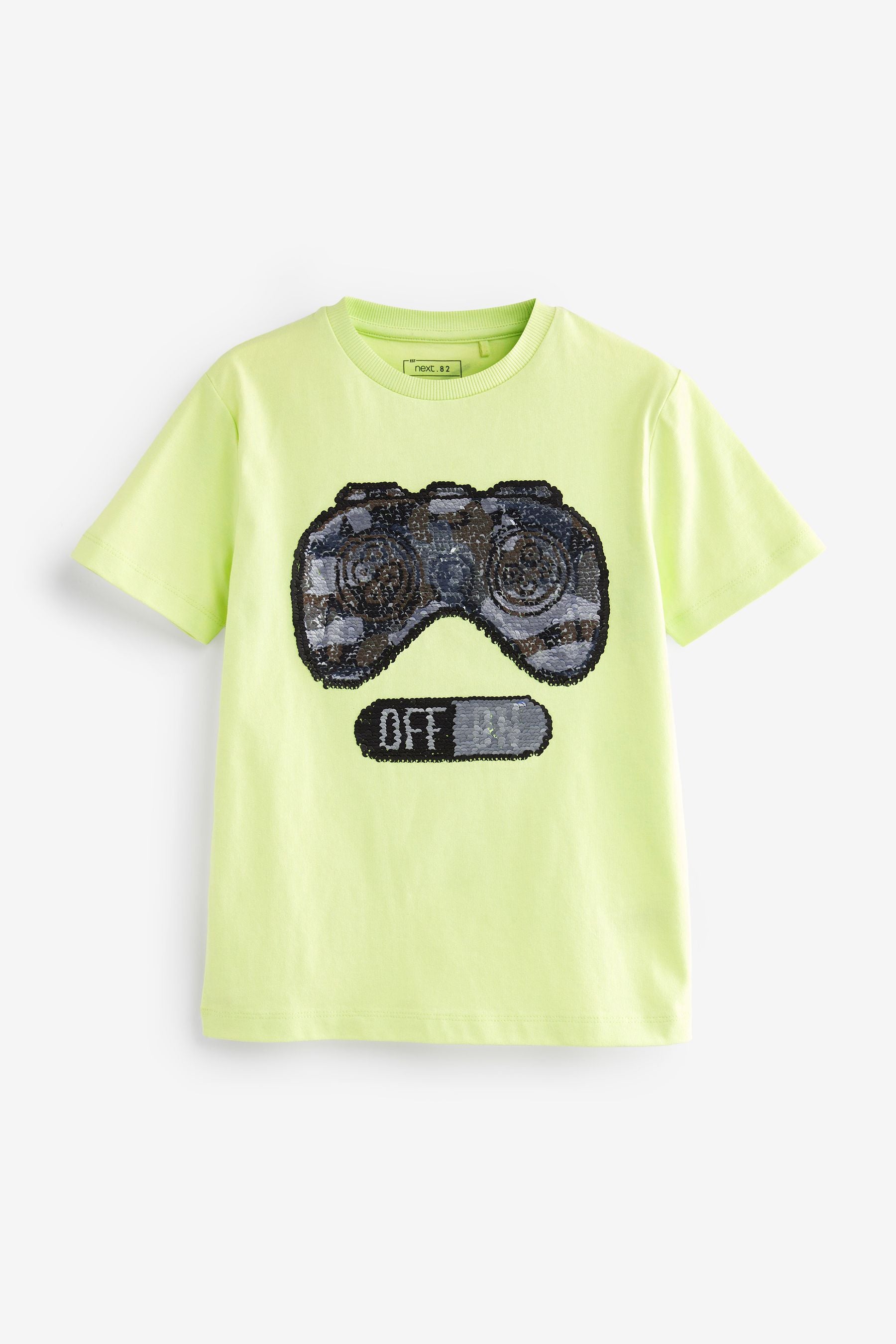 Lime Green Gaming Controller Flippy Sequin Short Sleeve T-Shirt (3-16yrs)