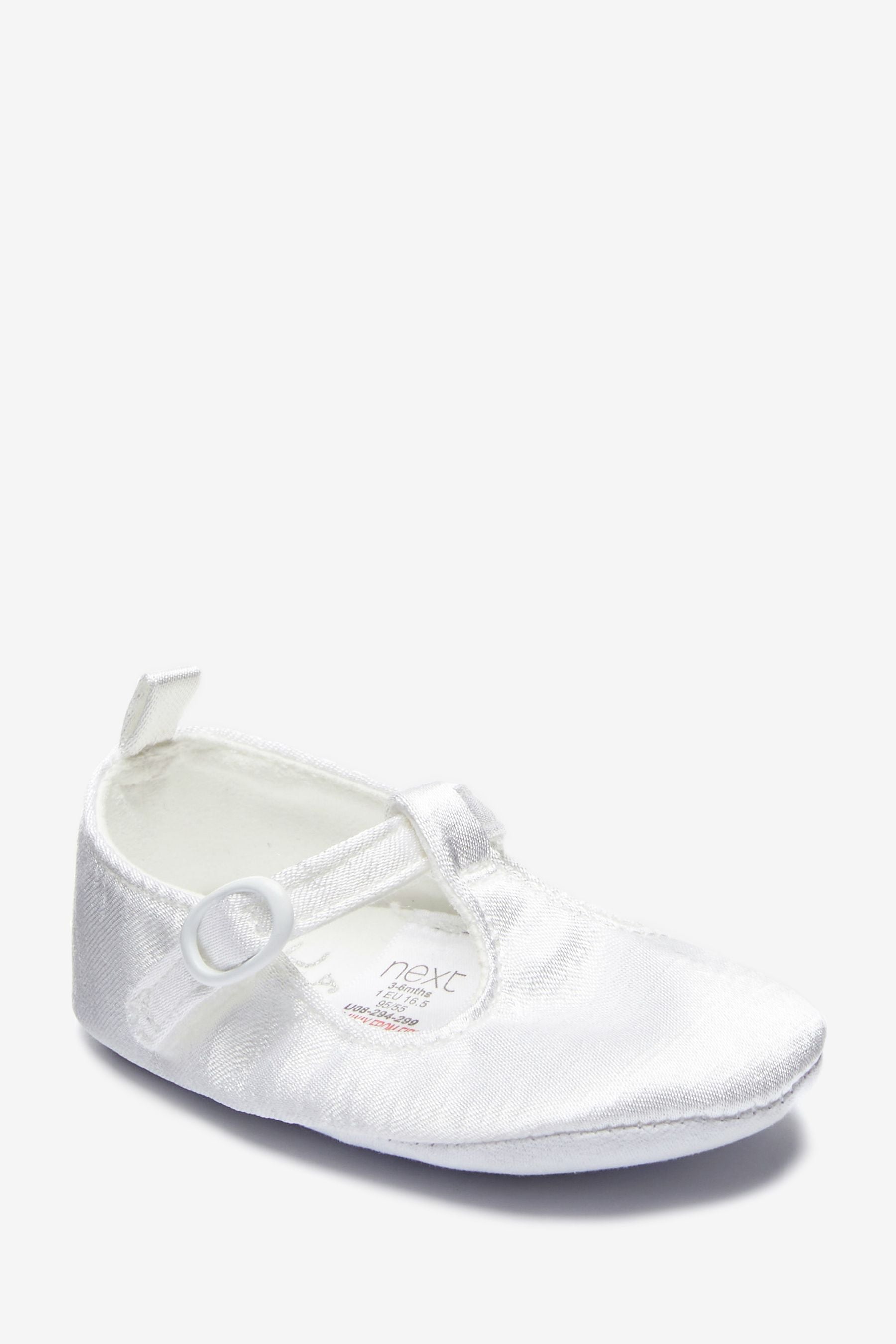 White Satin Occasion T-Bar Baby Shoes (0-18mths)