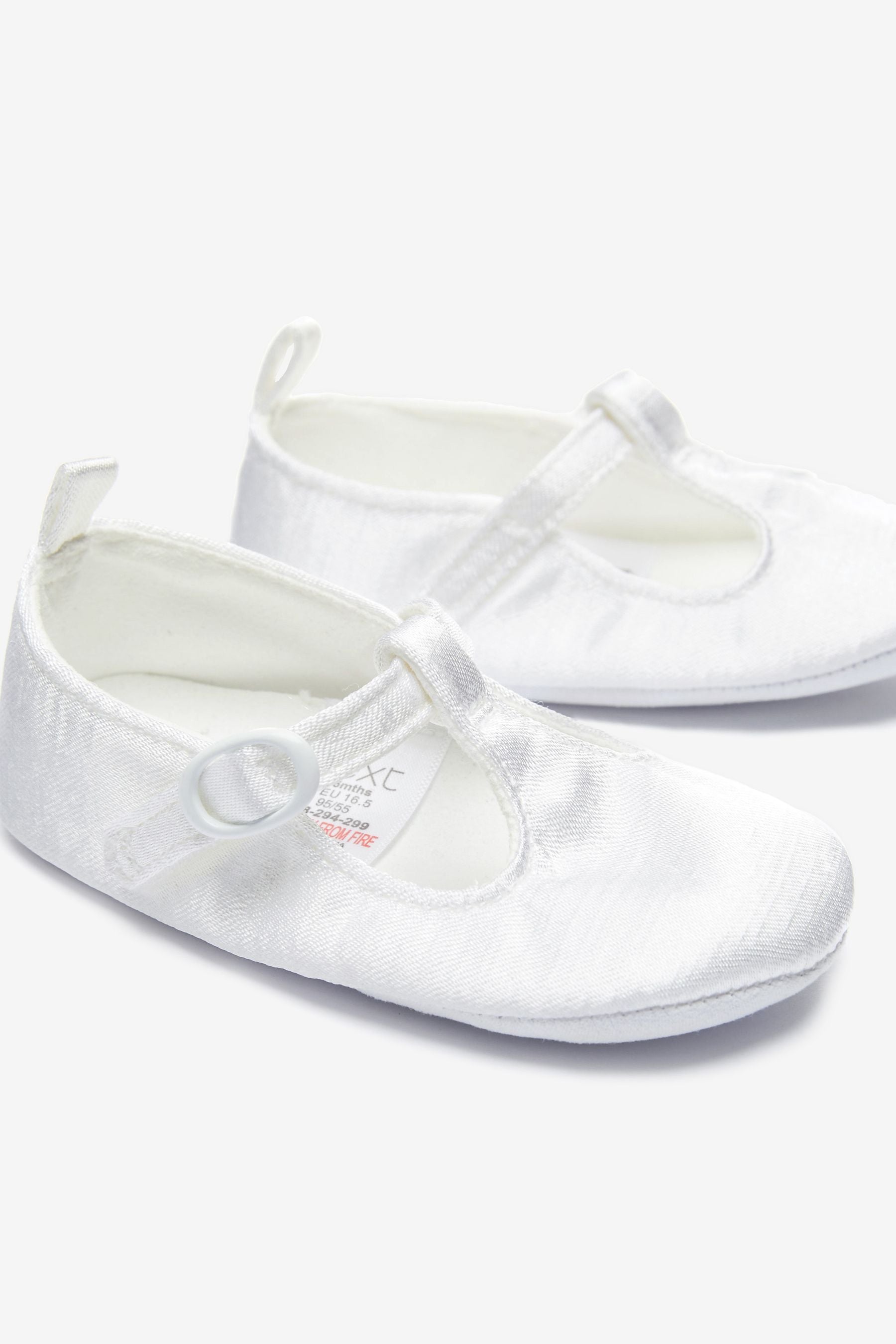 White Satin Occasion T-Bar Baby Shoes (0-18mths)