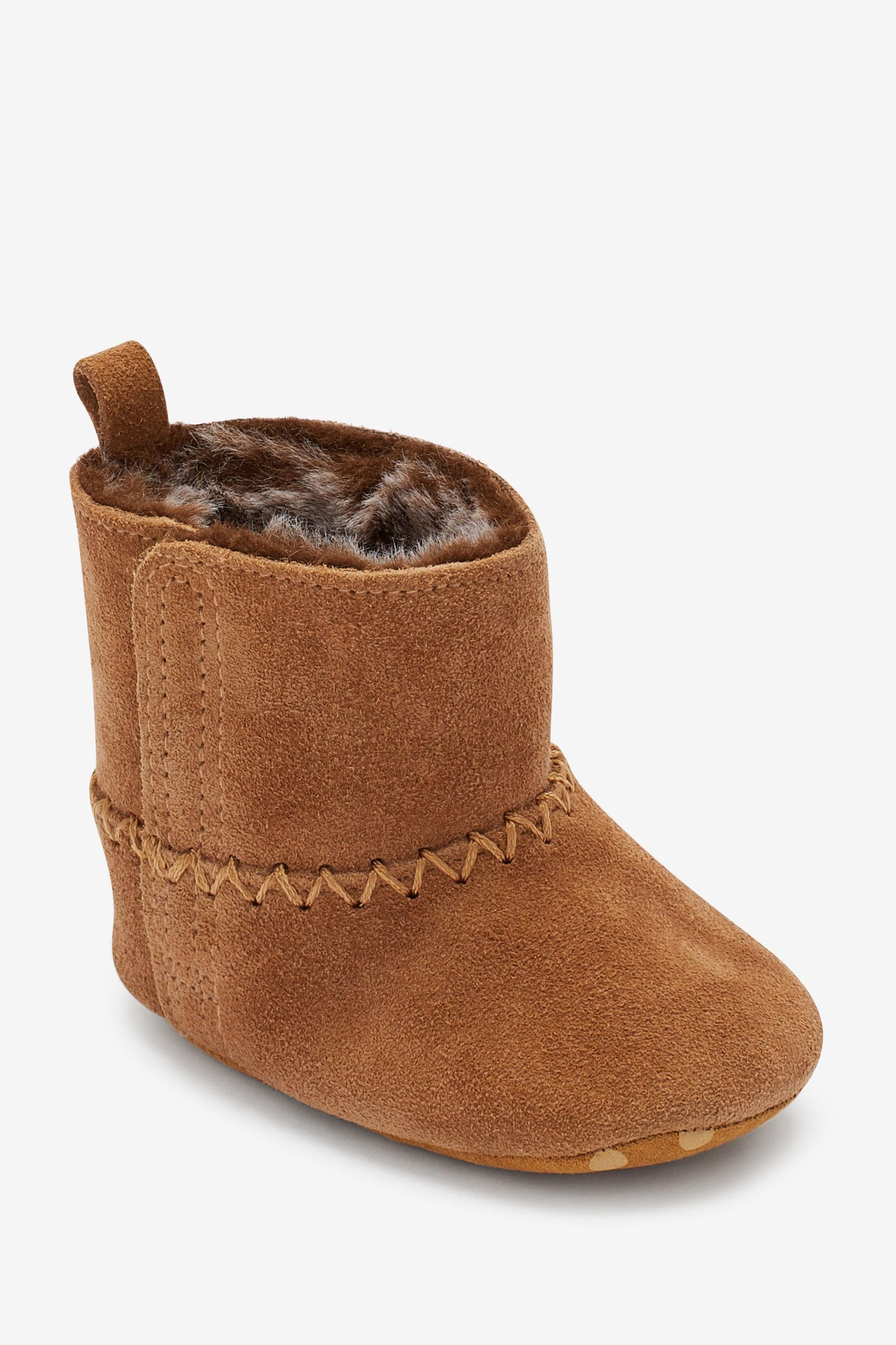 Tan Brown Leather Warm Lined Baby Boots (0-18mths)