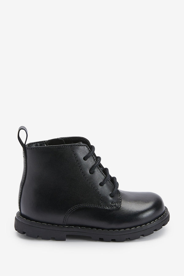 Black Leather Lace-Up Boots