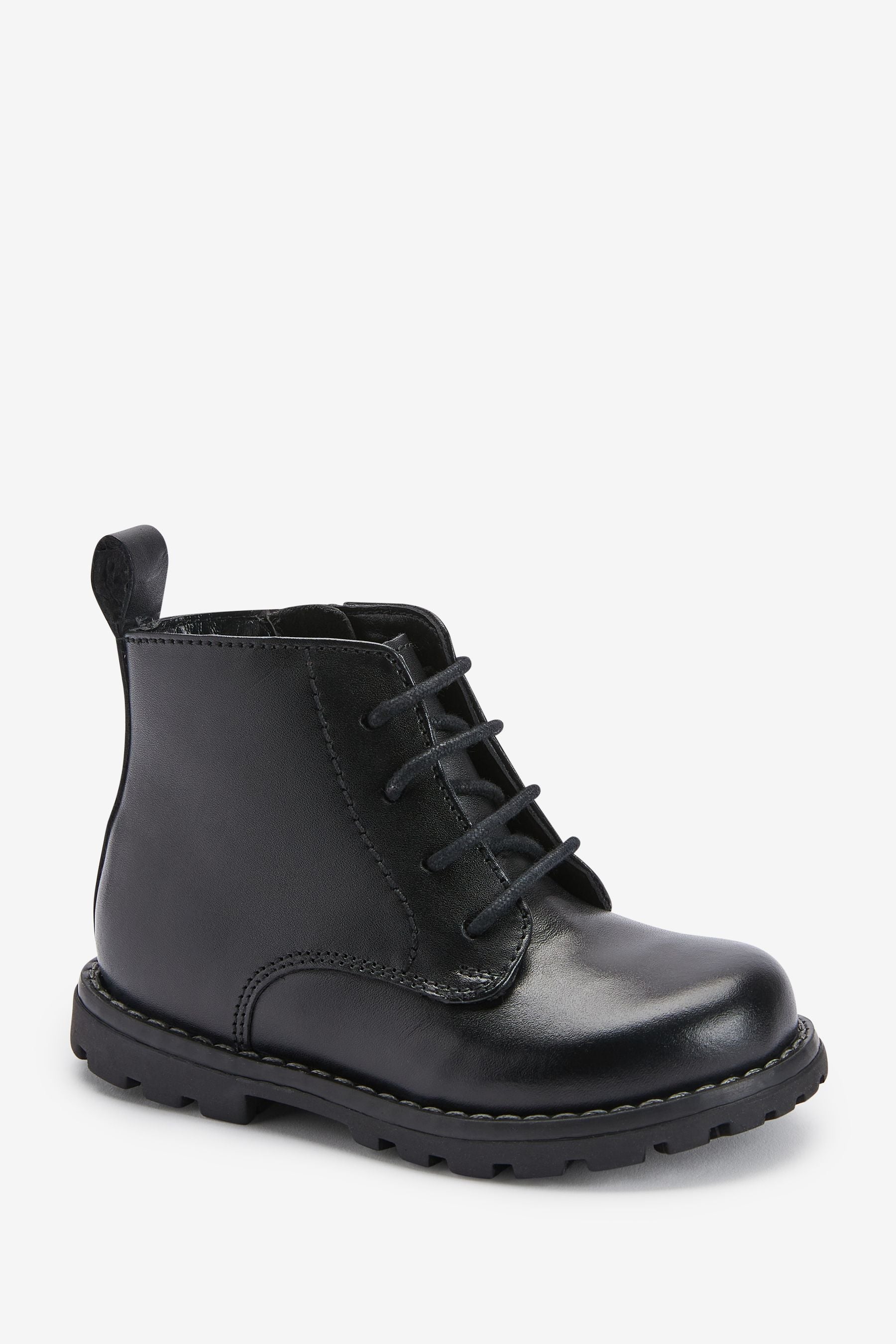 Black Leather Lace-Up Boots