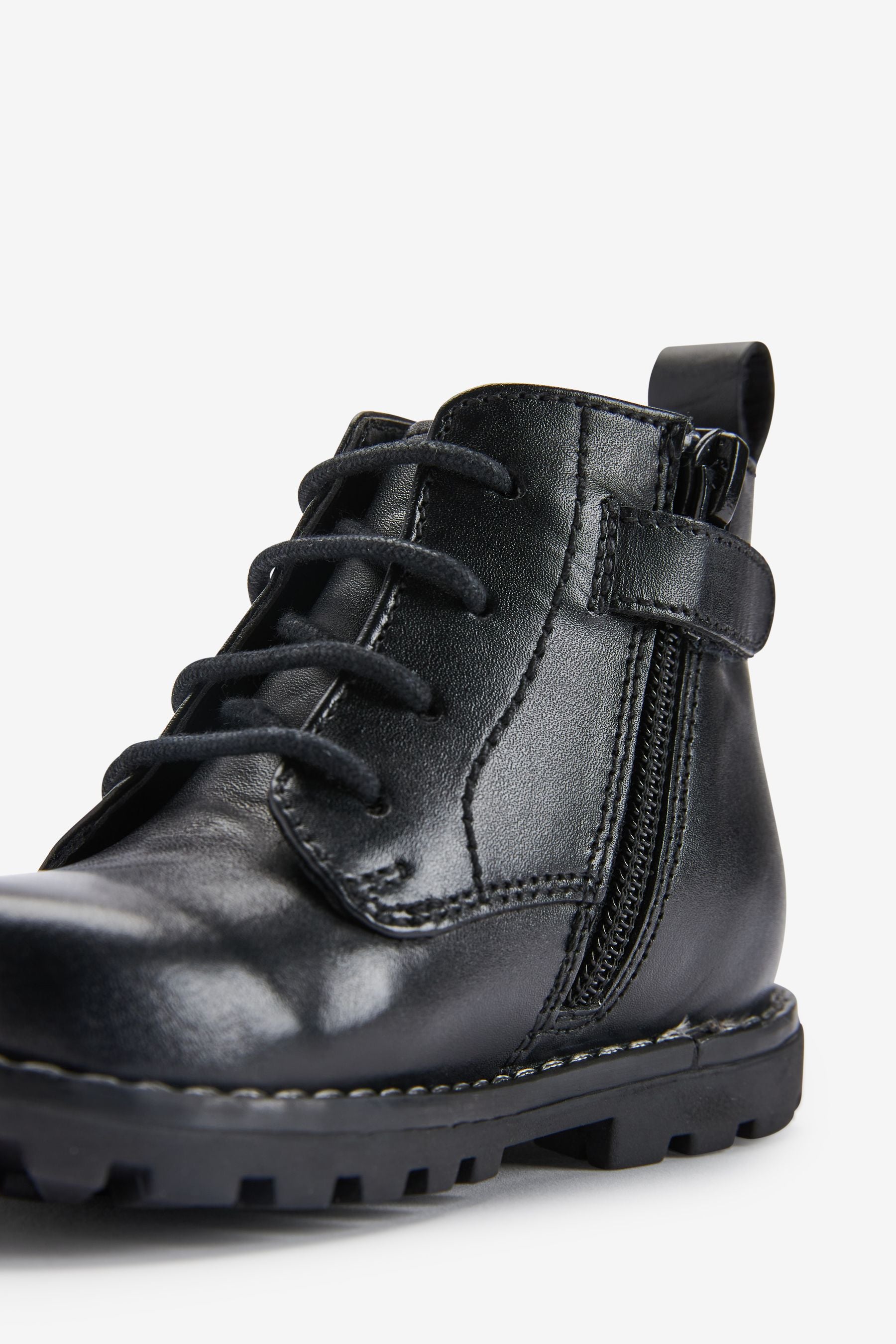 Black Leather Lace-Up Boots