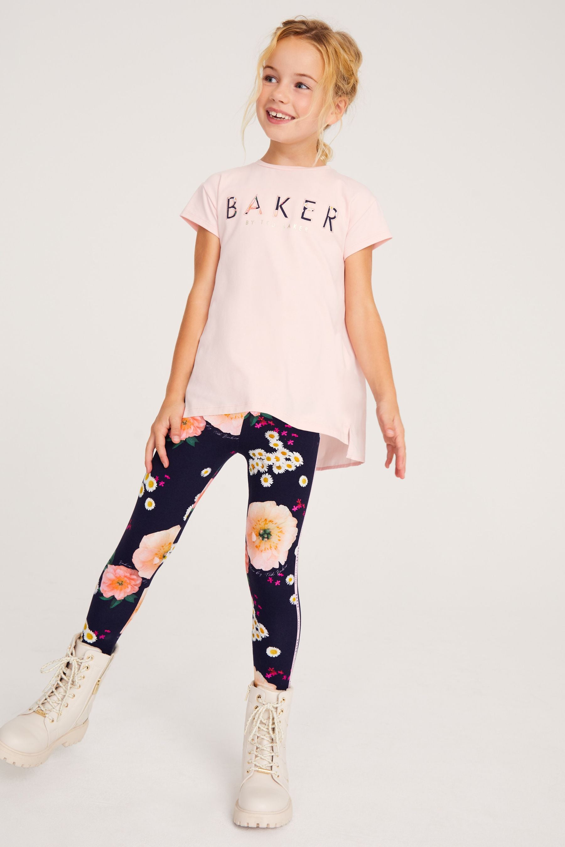 Pink/Black Baker by Ted Baker Pleated T-Shirt And Legging Set