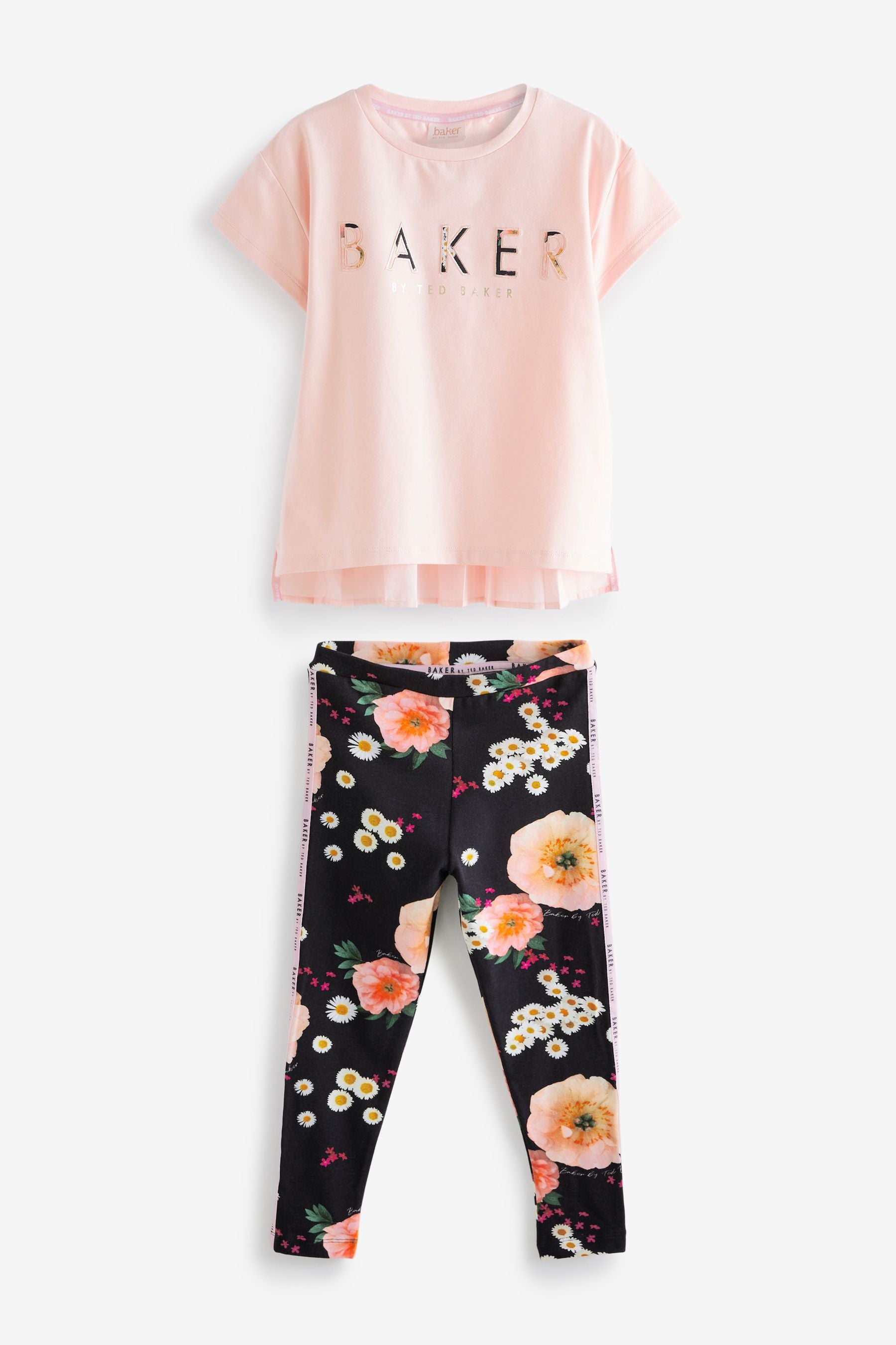 Pink/Black Baker by Ted Baker Pleated T-Shirt And Legging Set