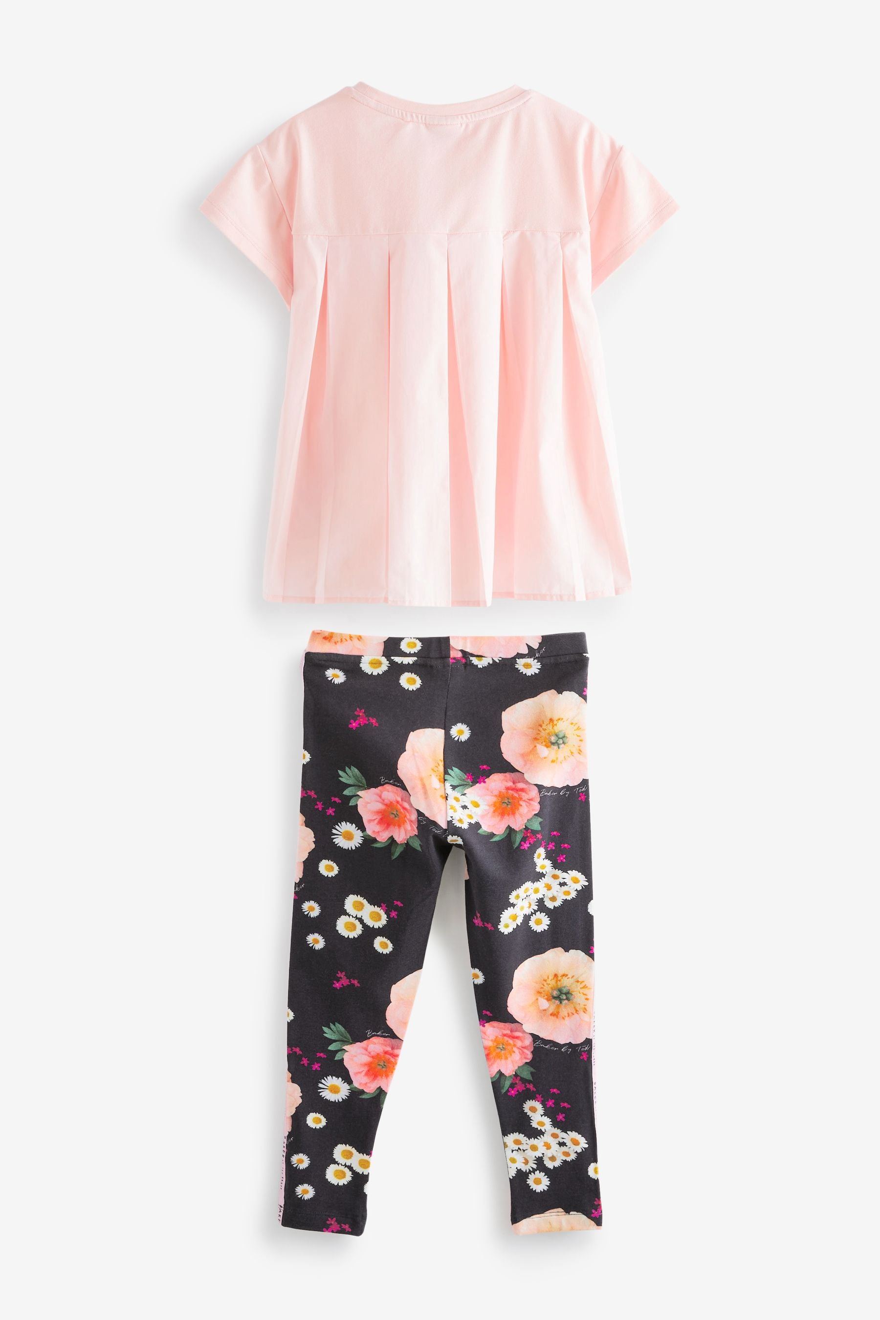 Pink/Black Baker by Ted Baker Pleated T-Shirt And Legging Set