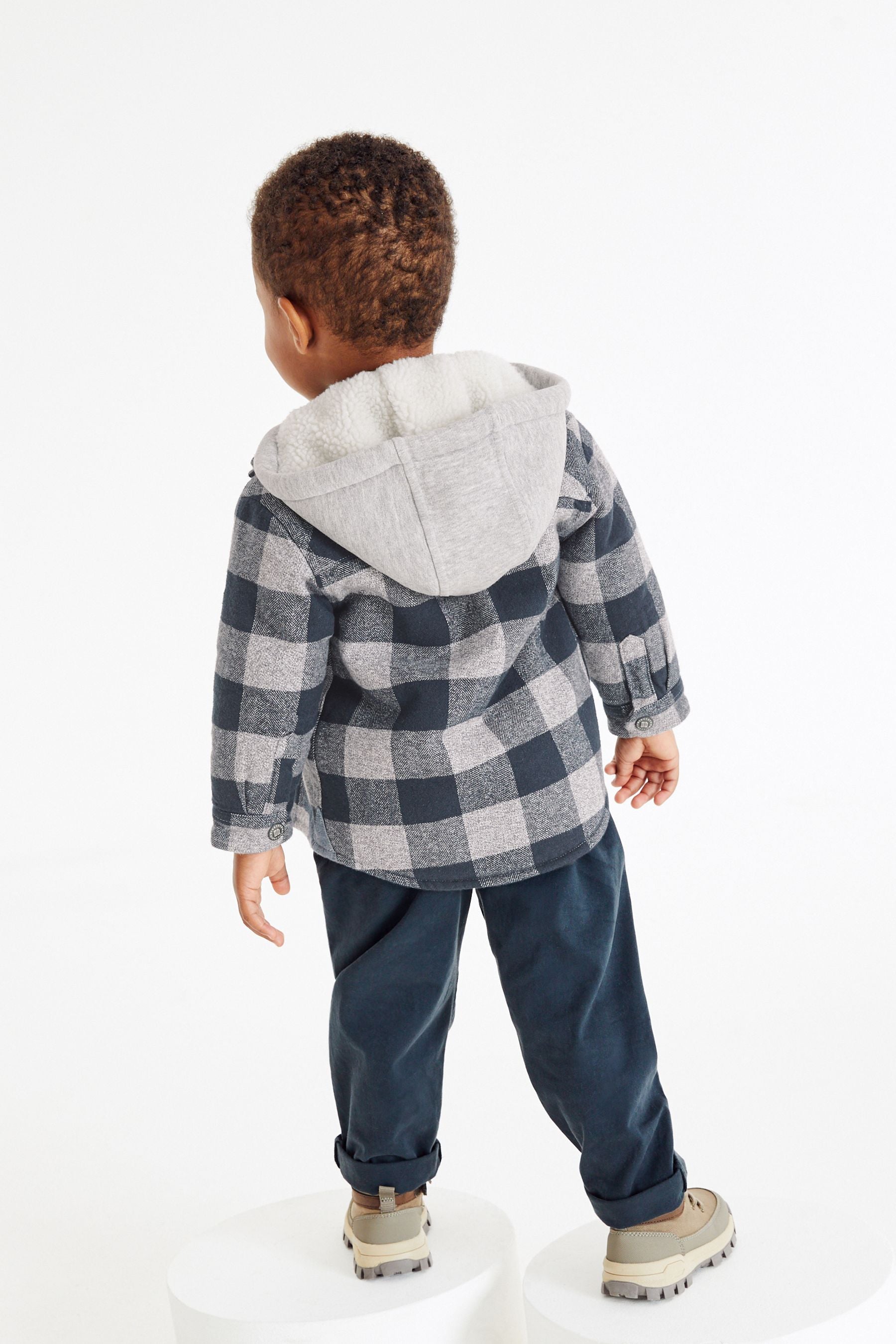 Grey Check Teddy Hooded Shacket (3mths-7yrs)