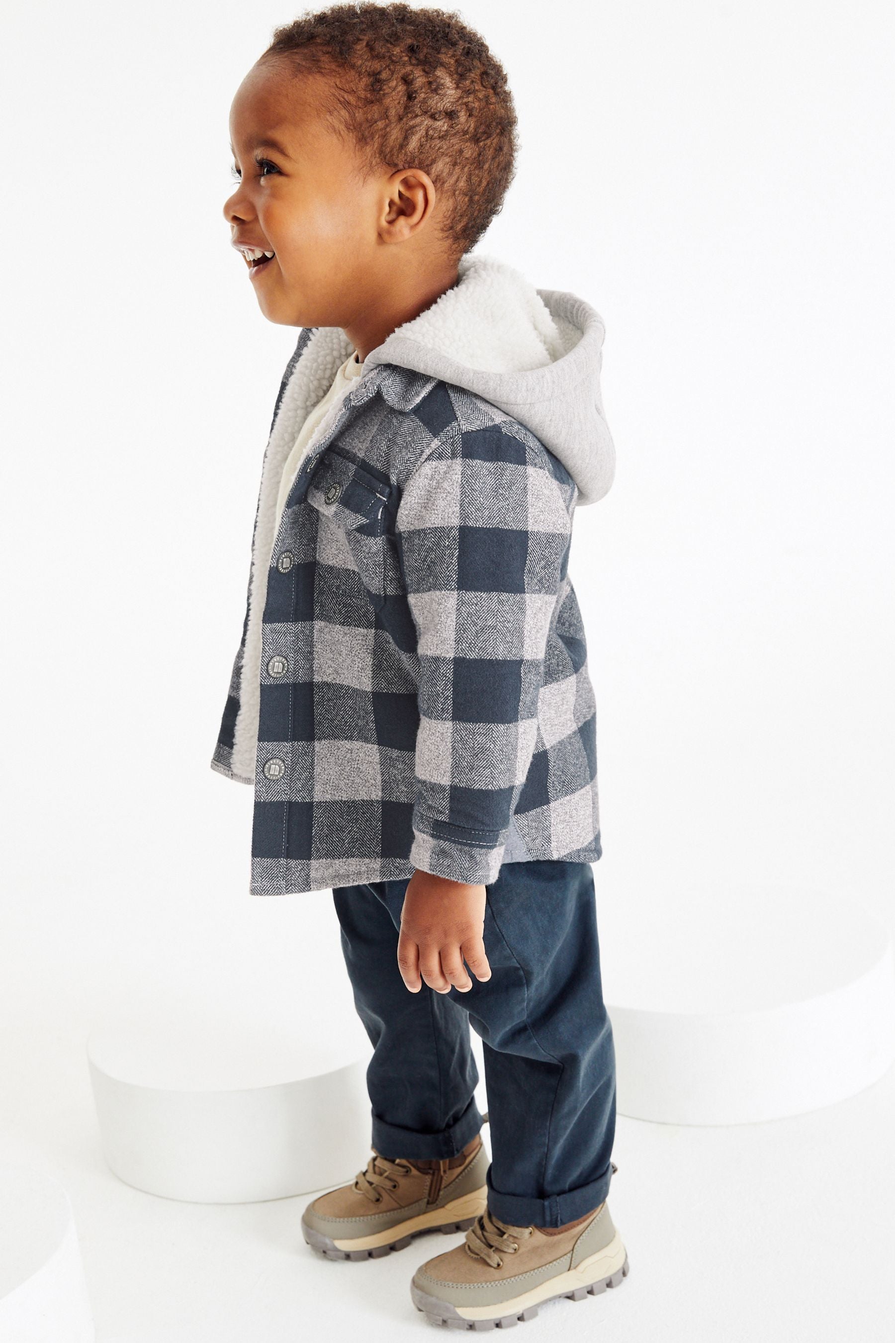 Grey Check Teddy Hooded Shacket (3mths-7yrs)