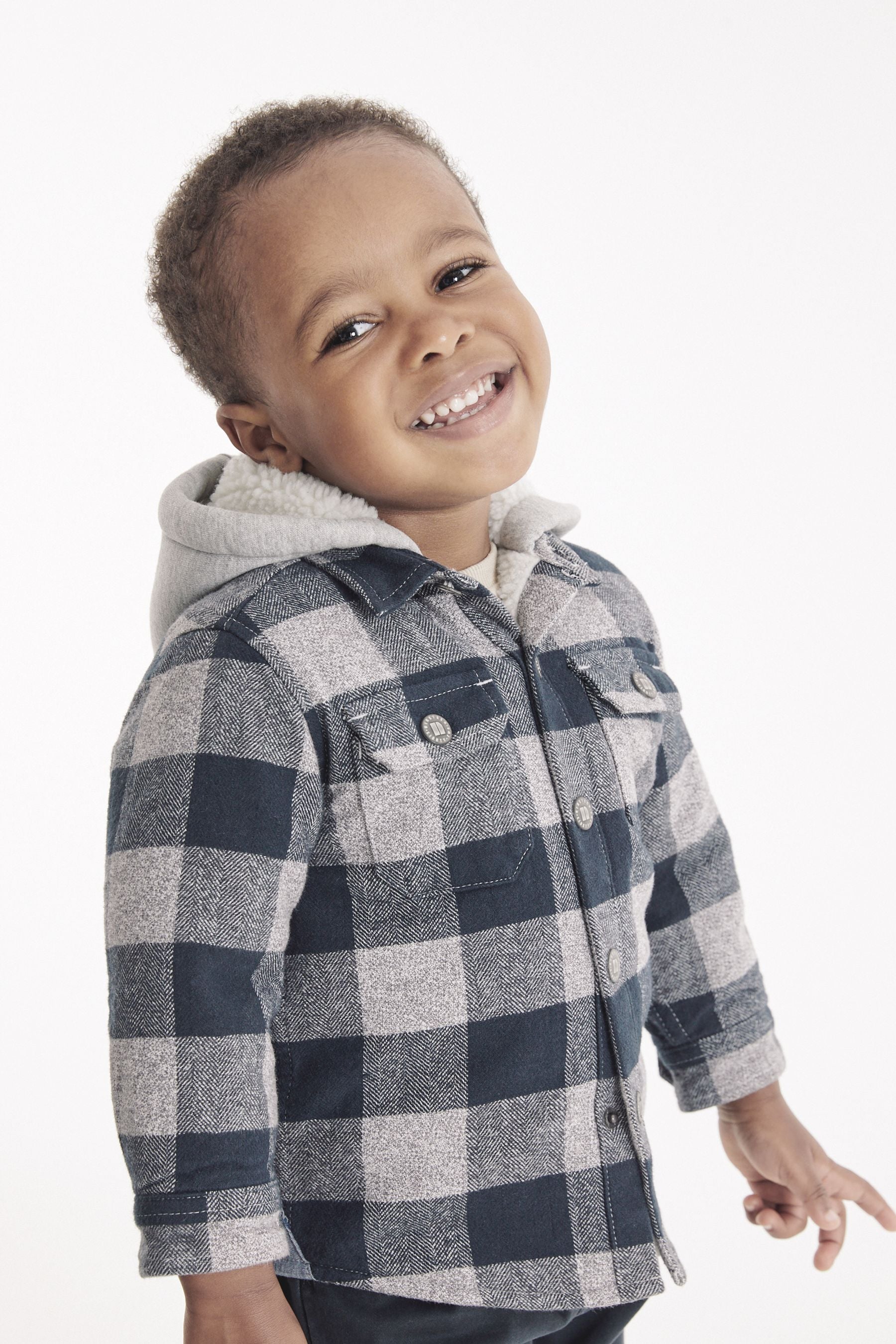 Grey Check Teddy Hooded Shacket (3mths-7yrs)