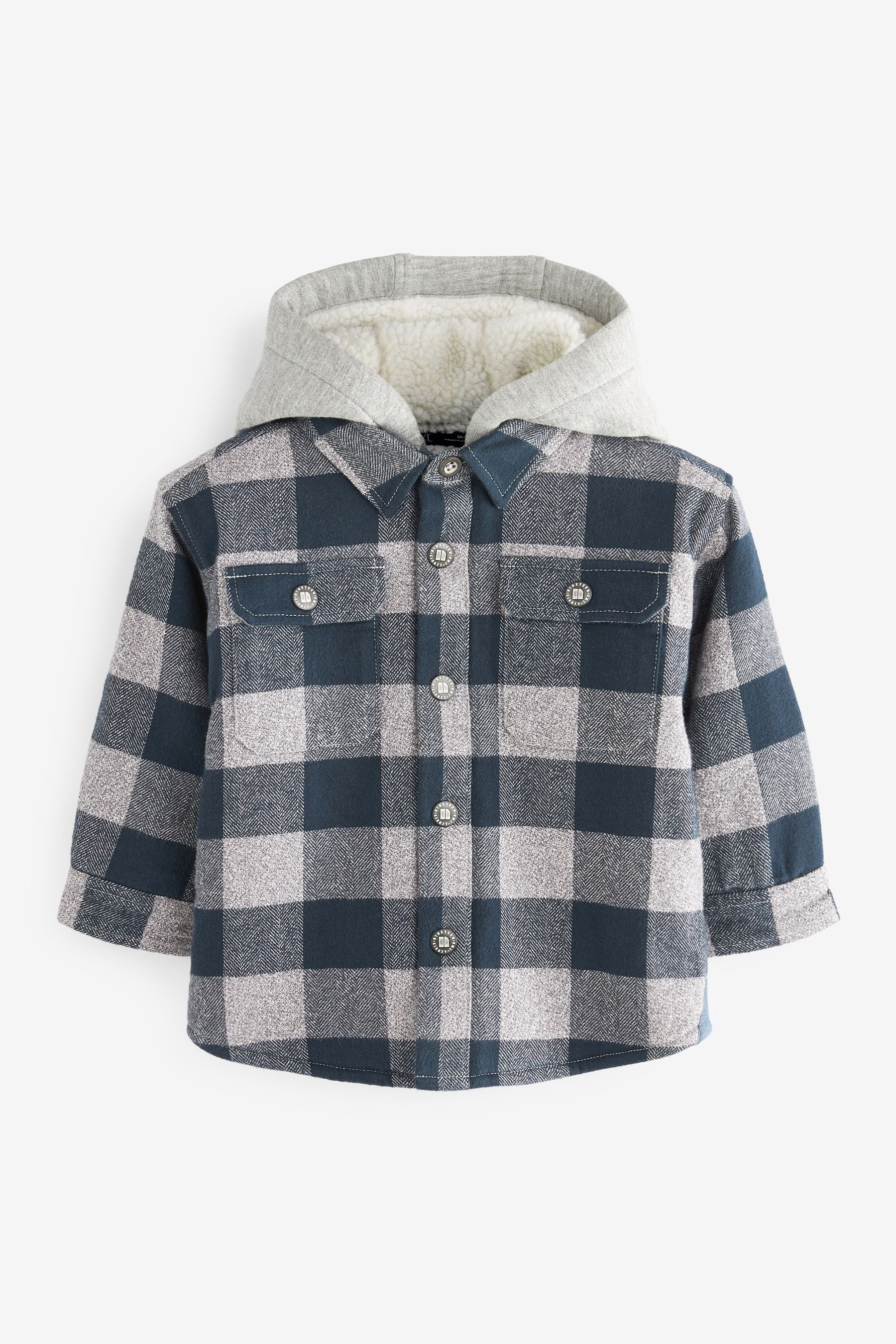 Grey Check Teddy Hooded Shacket (3mths-7yrs)