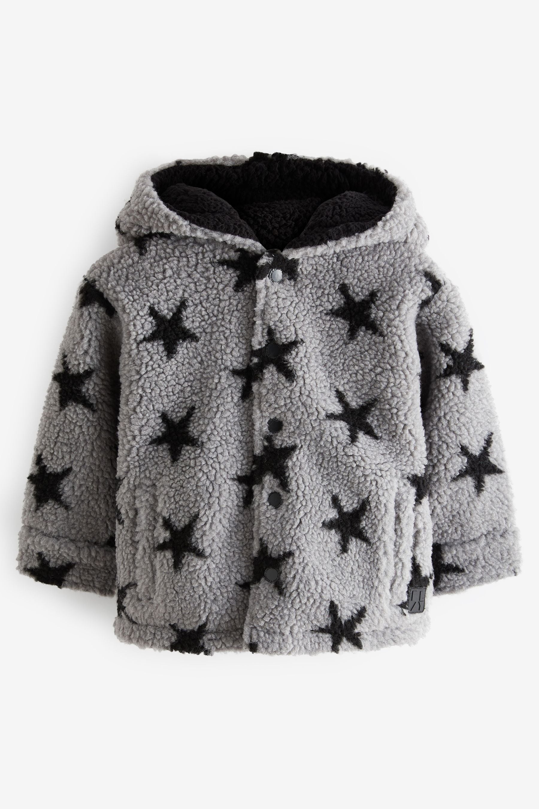 Grey/Black Star Hooded Cosy Borg Shacket (3mths-7yrs)